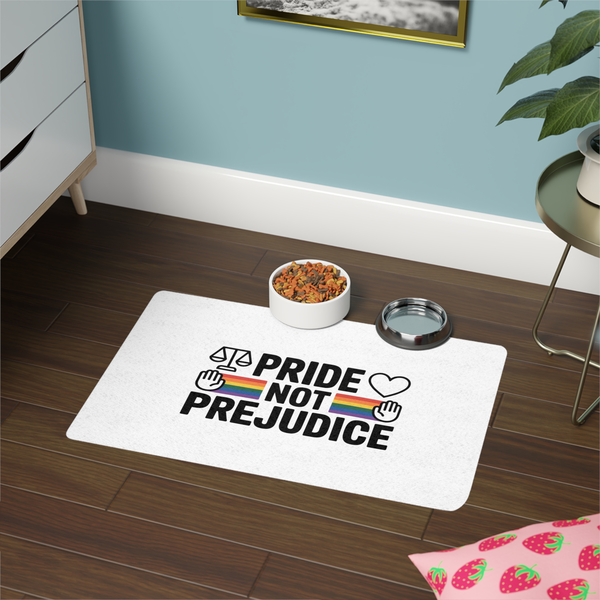 Pride Prejudice T Shirt Design Isolated White Background 2 Pet Food Mat 12x18 - Image 4
