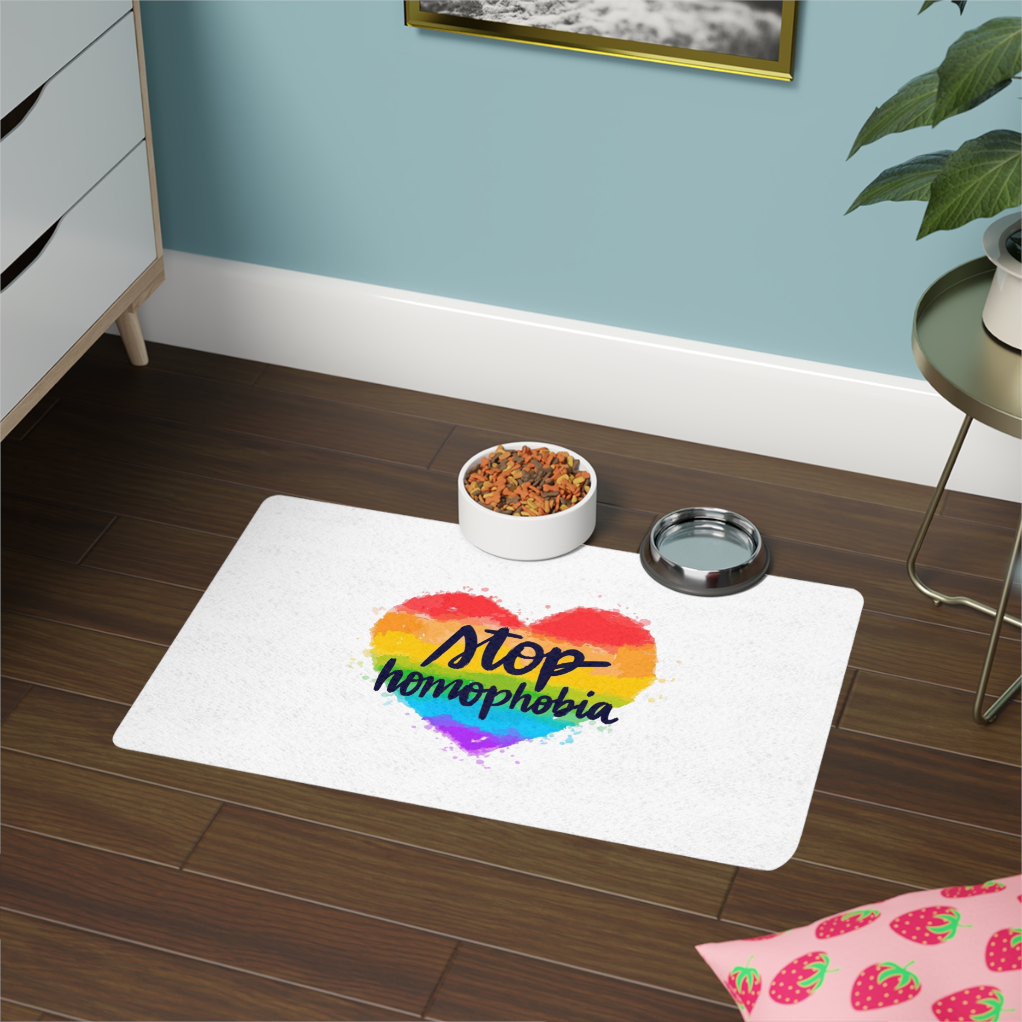 Watercolor Stop Homophobia Pet Food Mat 12x18 - Image 4
