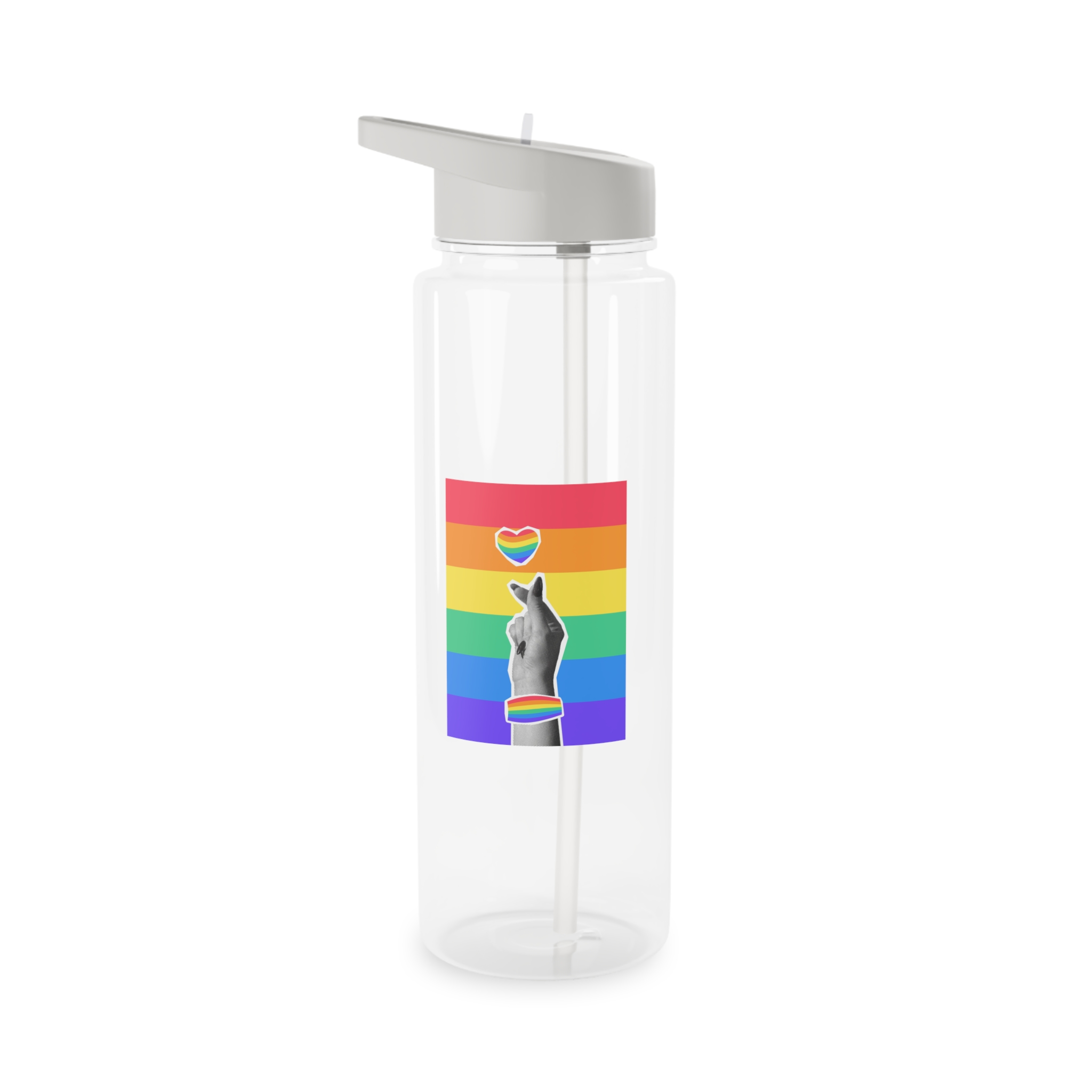 Lgbtq Trendy Retro Collage Halftone Hands Tritan Water Bottle - Image 5
