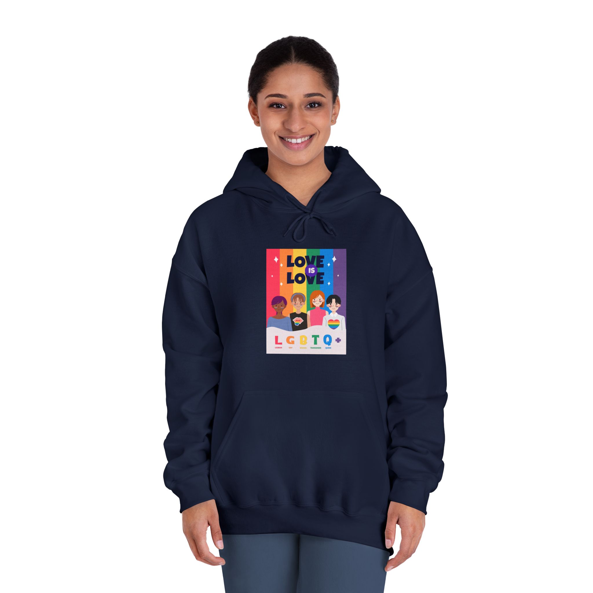 Lgbtq Pride Month Poster Vector With Diverse Characters Rainbow Celebrate Love Inclusivity Unisex Dryblend Hooded Sweatshirt - Image 32