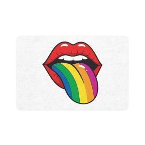 Pop Art Illustration Open Red Lips With Long Colorful Rainbow Tongue Sticking Out Now Pet Food Mat 12x18