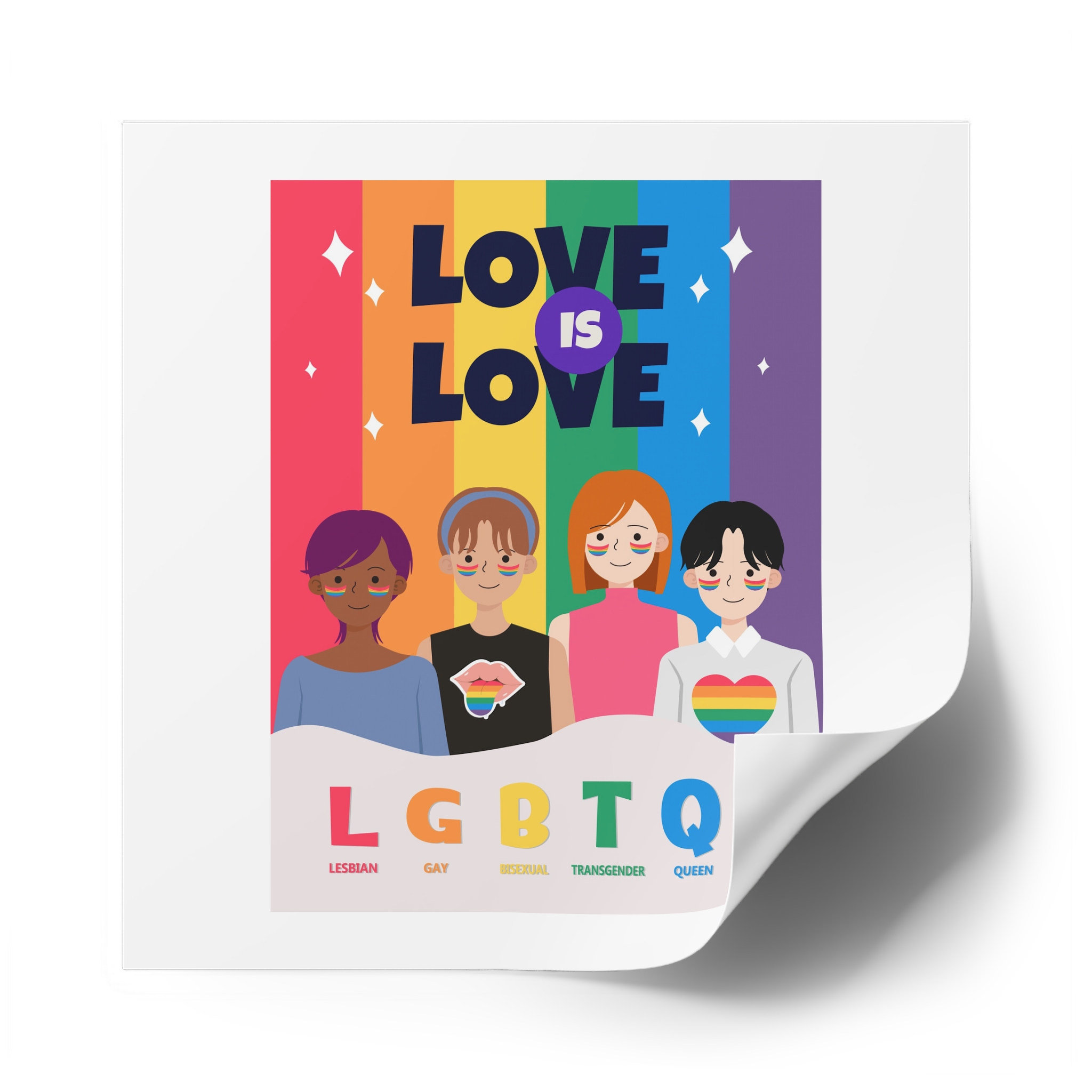 Lgbtq Pride Month Poster Vector With Diverse Characters Rainbow Celebrate Love Inclusivity Laminate Stickers Square - Image 50