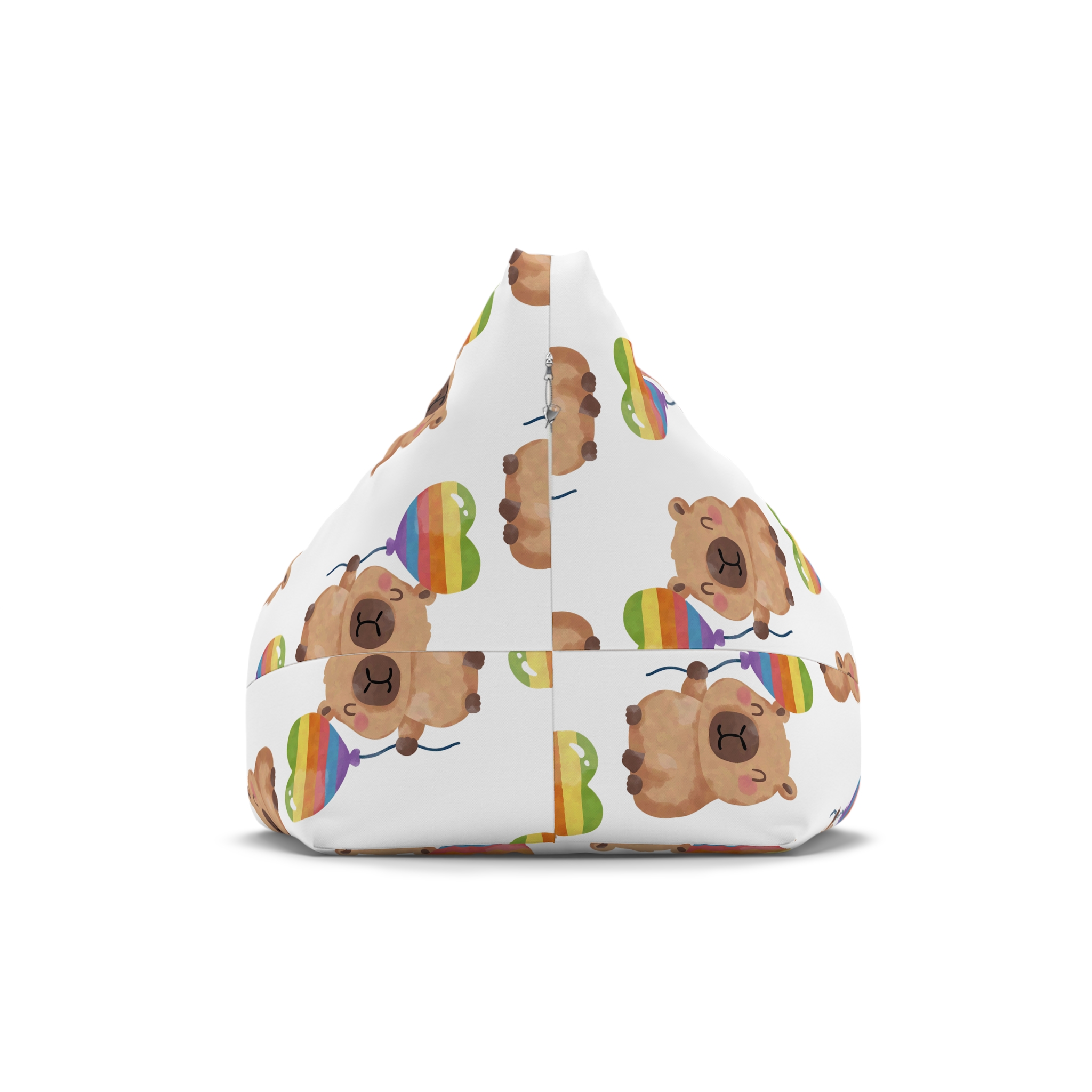 Capybara Holding Rainbow Heart Balloon Illustration Bean Bag Chair Cover - Image 2