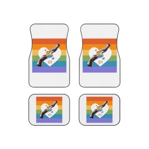 Retro Nostalgic Banner Pride Month Halftone Hands Holding Striped Heart Vintage Collage With Car Mats Set Of 4