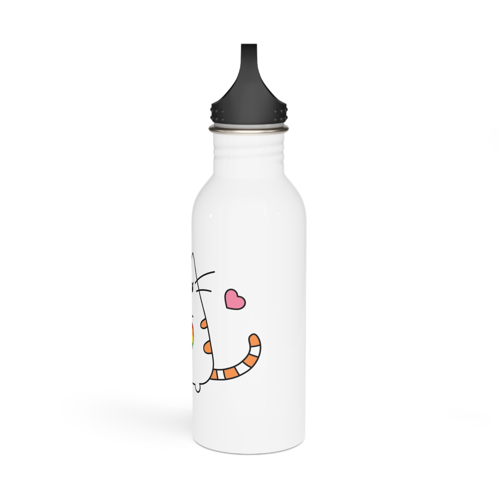 Kawaii Cat With Rainbow Heart Stainless Steel Water Bottle - Image 4