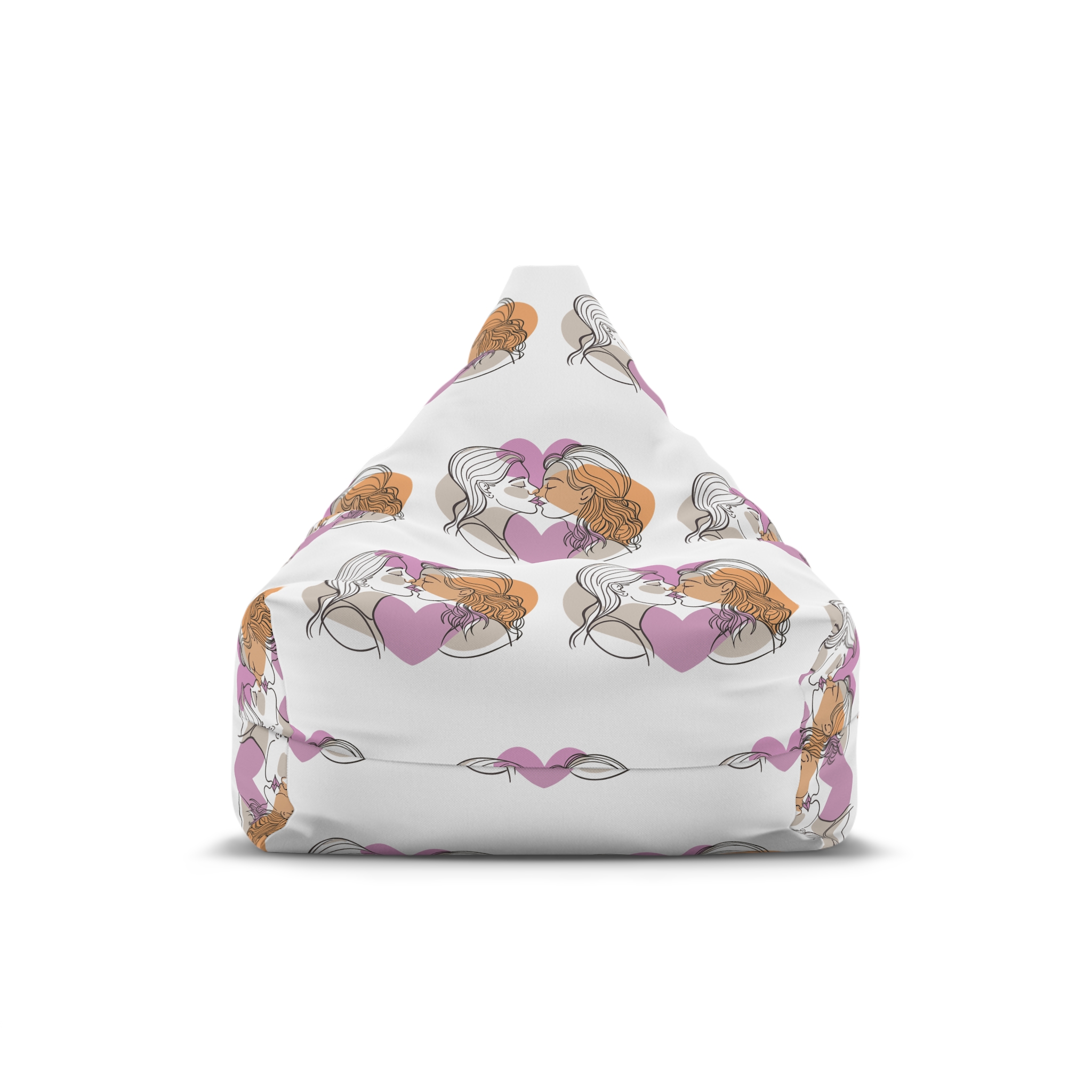 Two Women Are Kissing Front Heart With Pink Background Bean Bag Chair Cover