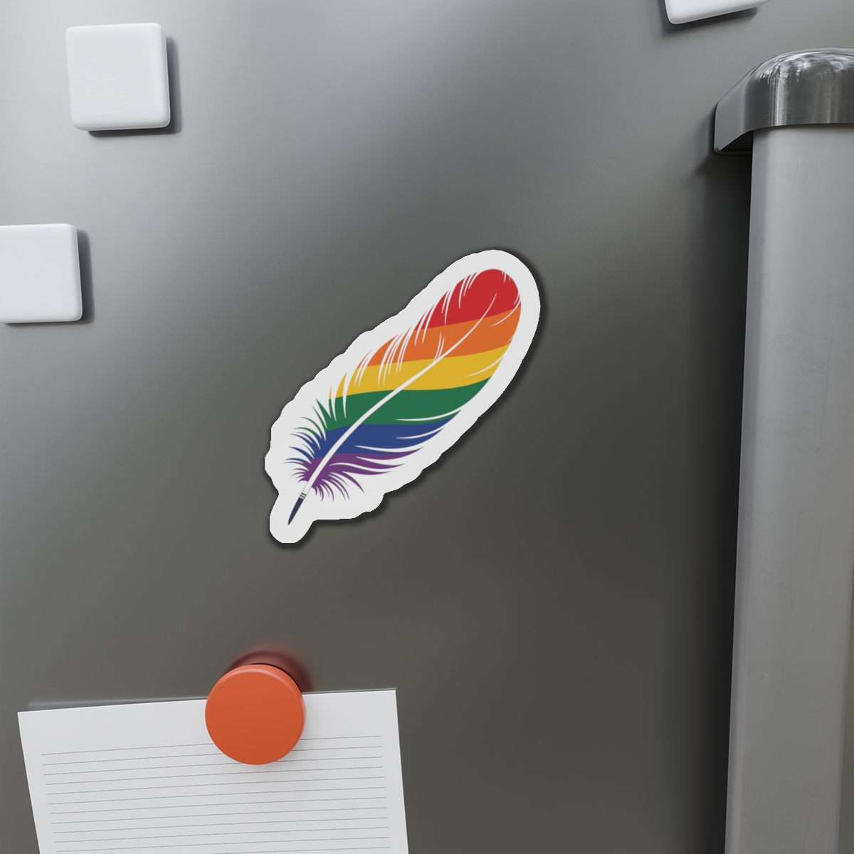 Single Feather Adorned With Vibrant Colors Rainbow Flag Die Cut Magnets - Image 11