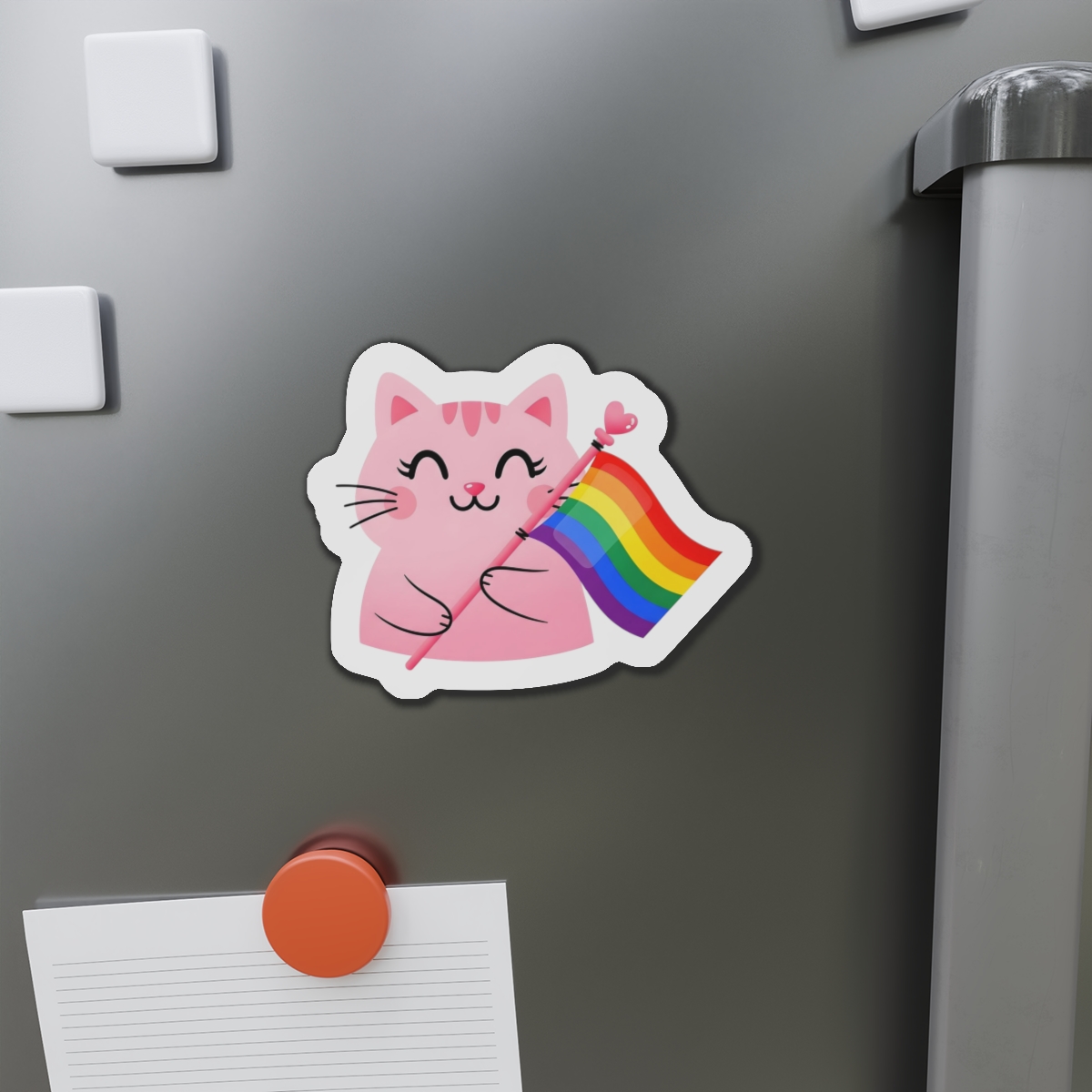 Cute Pink Cat With Rainbow Pride Flag1 Die Cut Magnets - Image 14