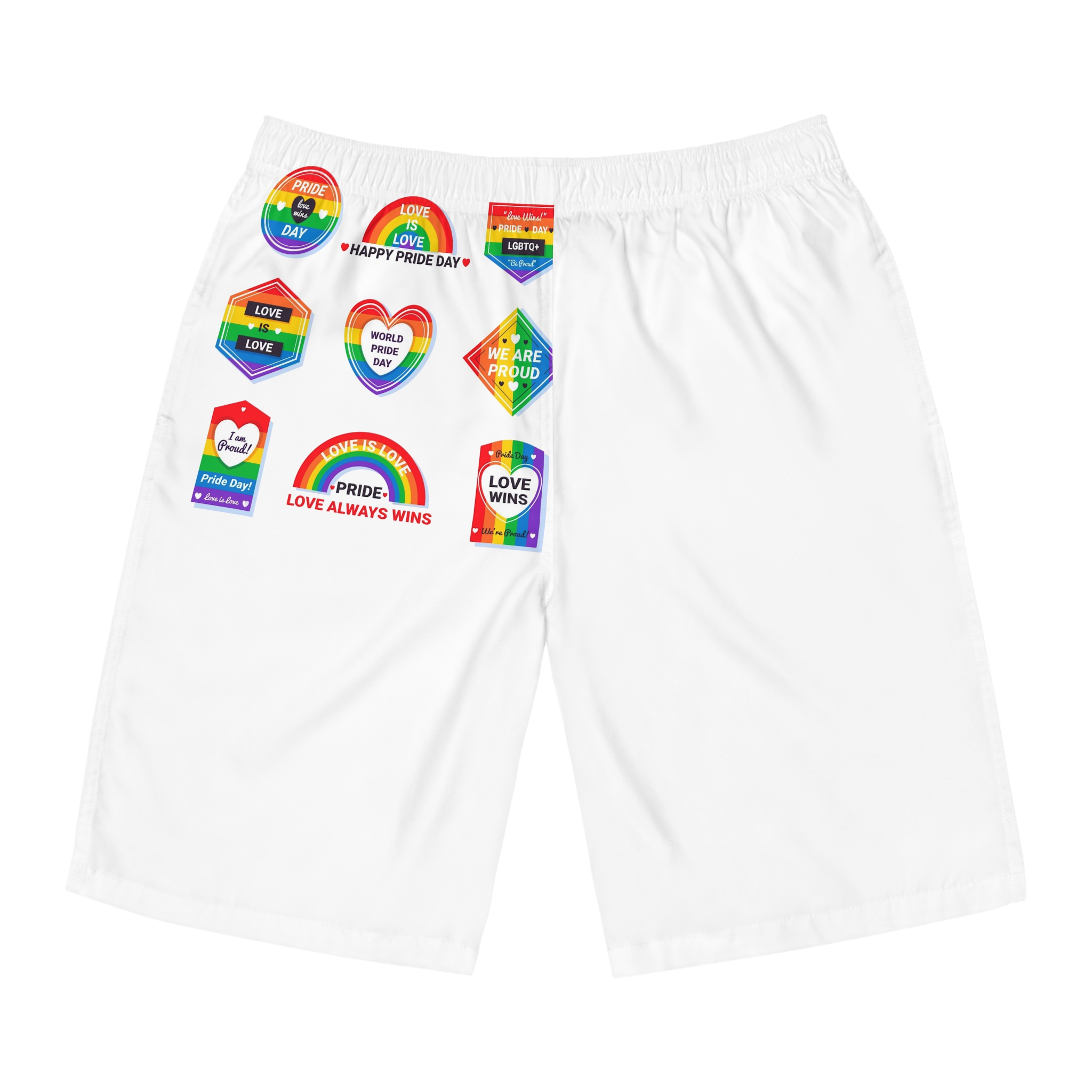 Pride Day Labels Concept Mens Board Shorts Aop