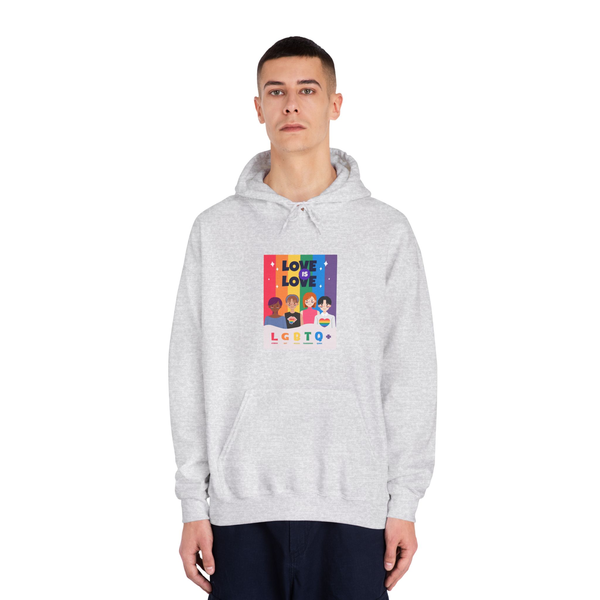 Lgbtq Pride Month Poster Vector With Diverse Characters Rainbow Celebrate Love Inclusivity Unisex Dryblend Hooded Sweatshirt - Image 7