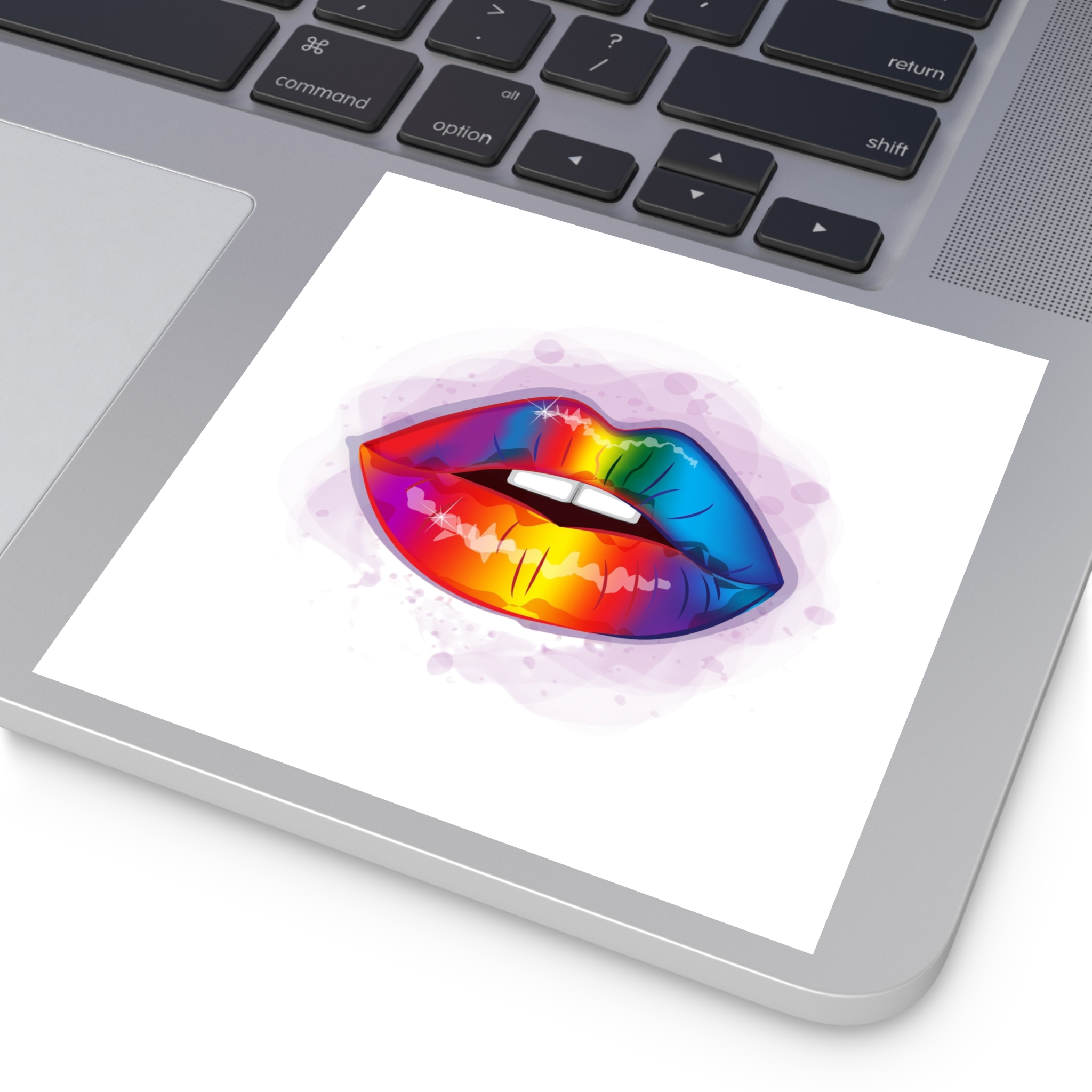 Rainbow Lips Lgbt Beautiful Fashionable Realistic Realistic Watercolor Style Print Vector Laminate Stickers Square - Image 47
