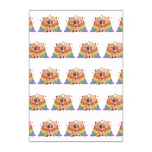 Two Capybaras Embracing Rainbow Blanket Illustration Gift Wrapping Paper Sheets 1pc
