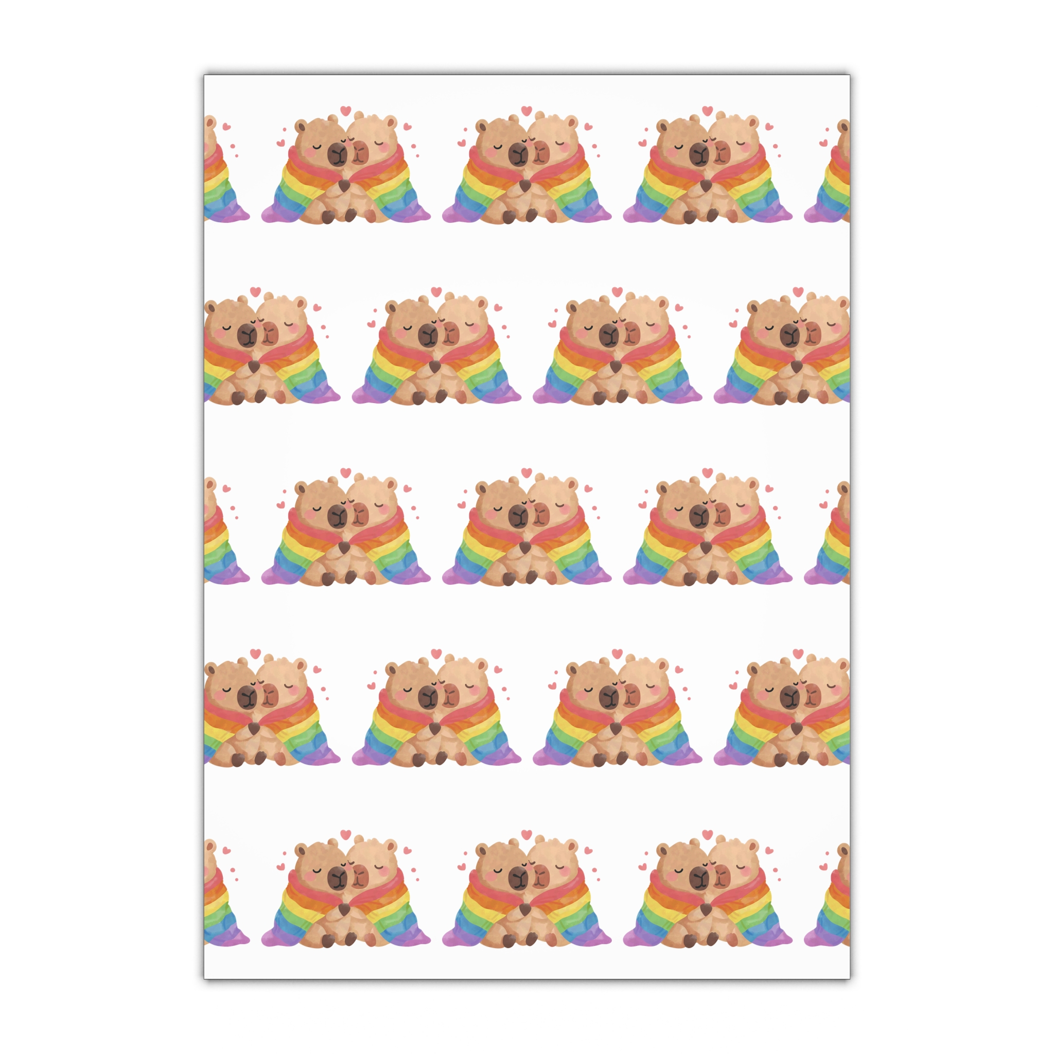 Two Capybaras Embracing Rainbow Blanket Illustration Gift Wrapping Paper Sheets 1pc