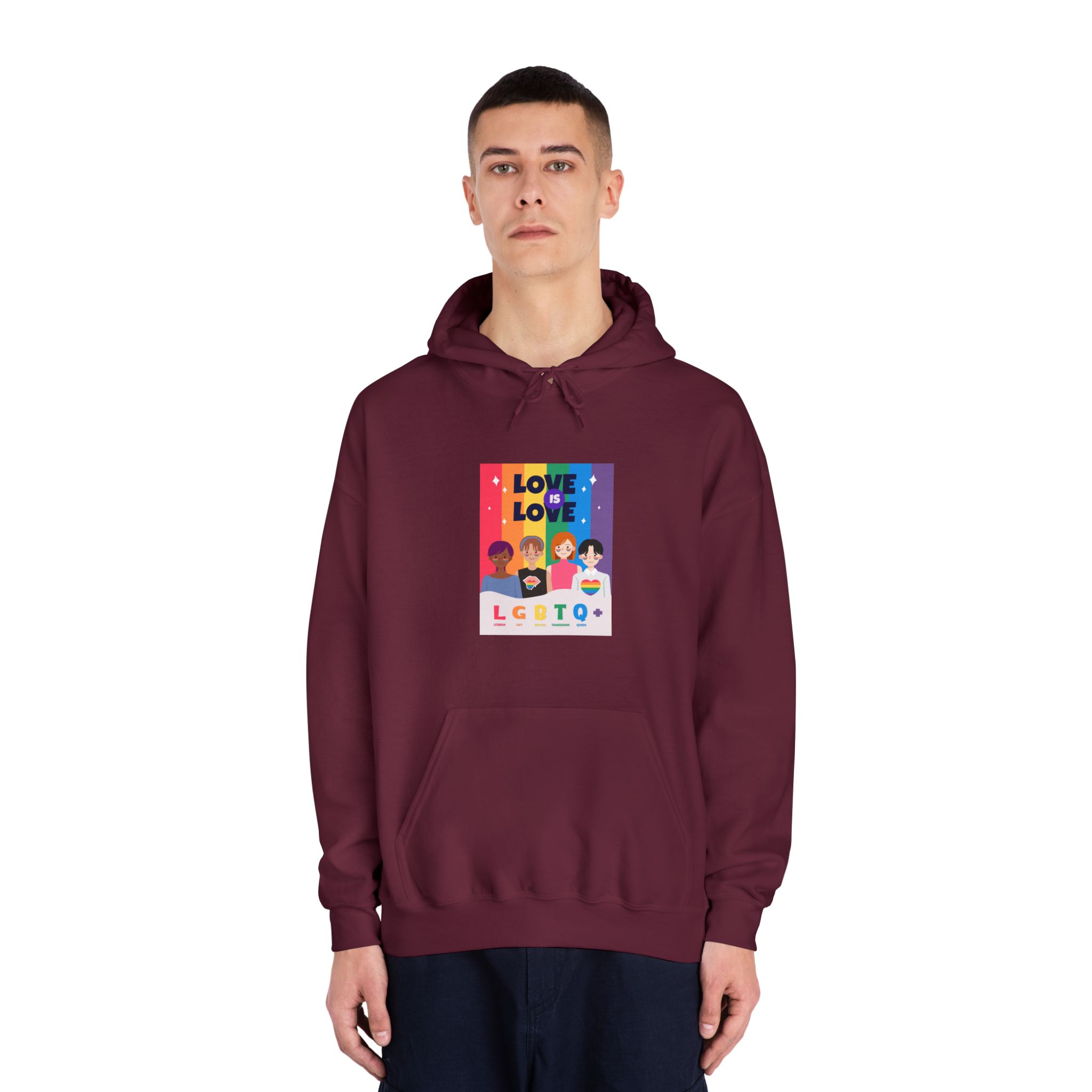 Lgbtq Pride Month Poster Vector With Diverse Characters Rainbow Celebrate Love Inclusivity Unisex Dryblend Hooded Sweatshirt - Image 19