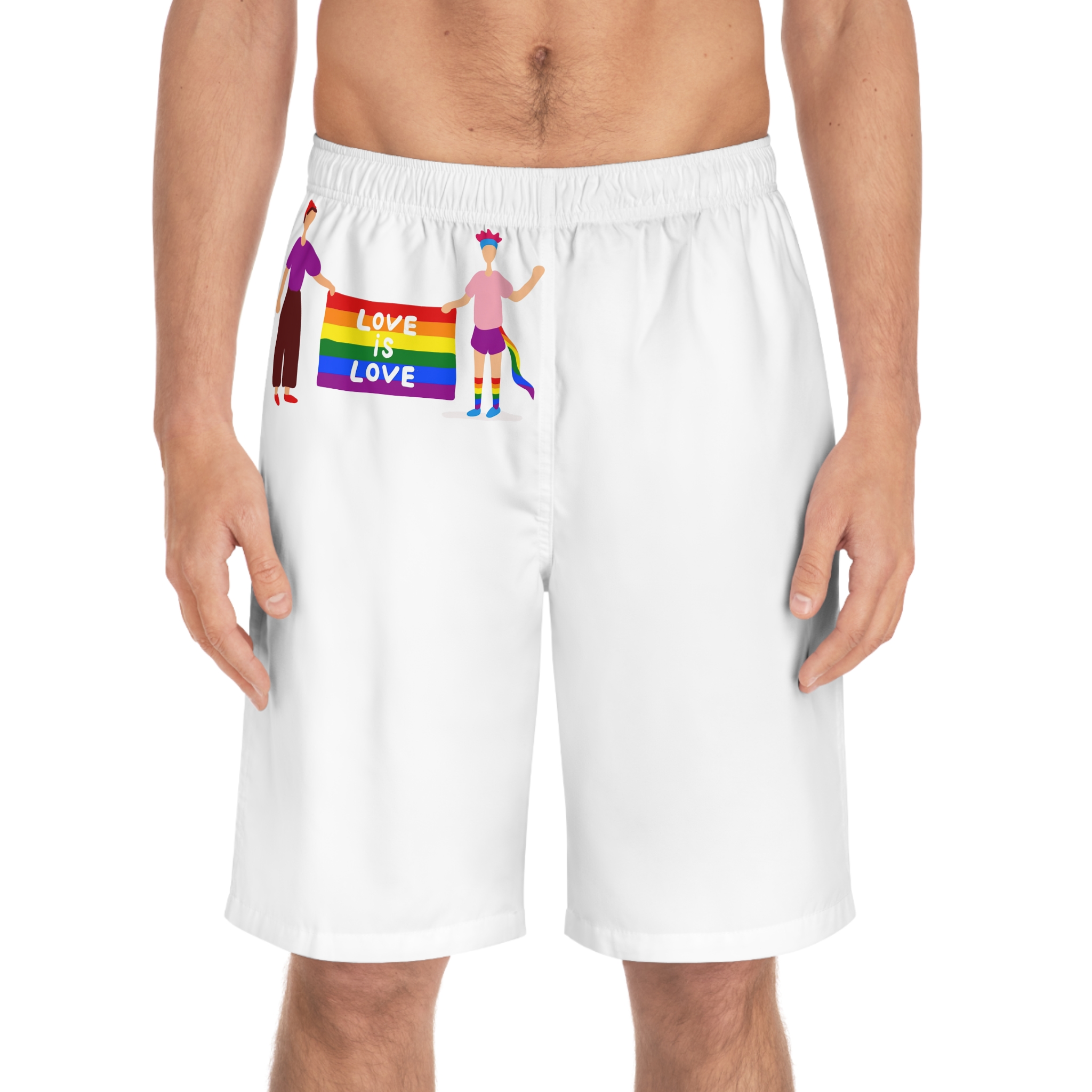 Two Gays Holding Rainbow Flag Mens Board Shorts Aop - Image 3