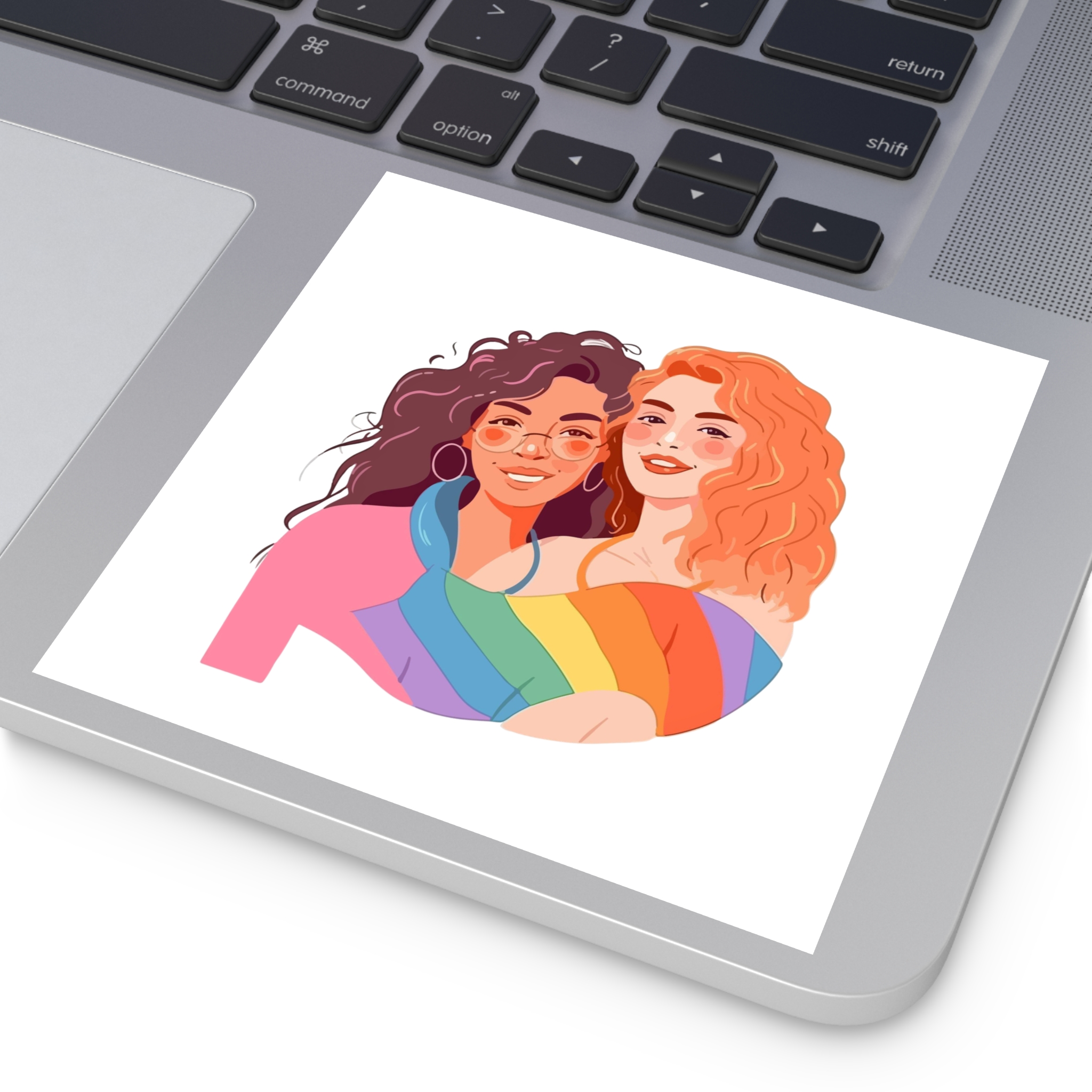 Portrait Lesbian Couple With Rainbow Flag Concept Lgbtq Illustration Couple Laminate Stickers Square - Image 35