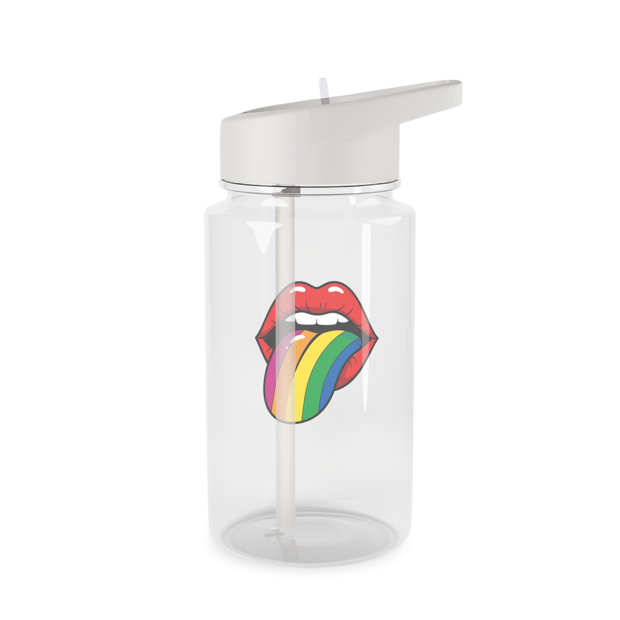 Pop Art Illustration Open Red Lips With Long Colorful Rainbow Tongue Sticking Out Now Tritan Water Bottle - Image 2