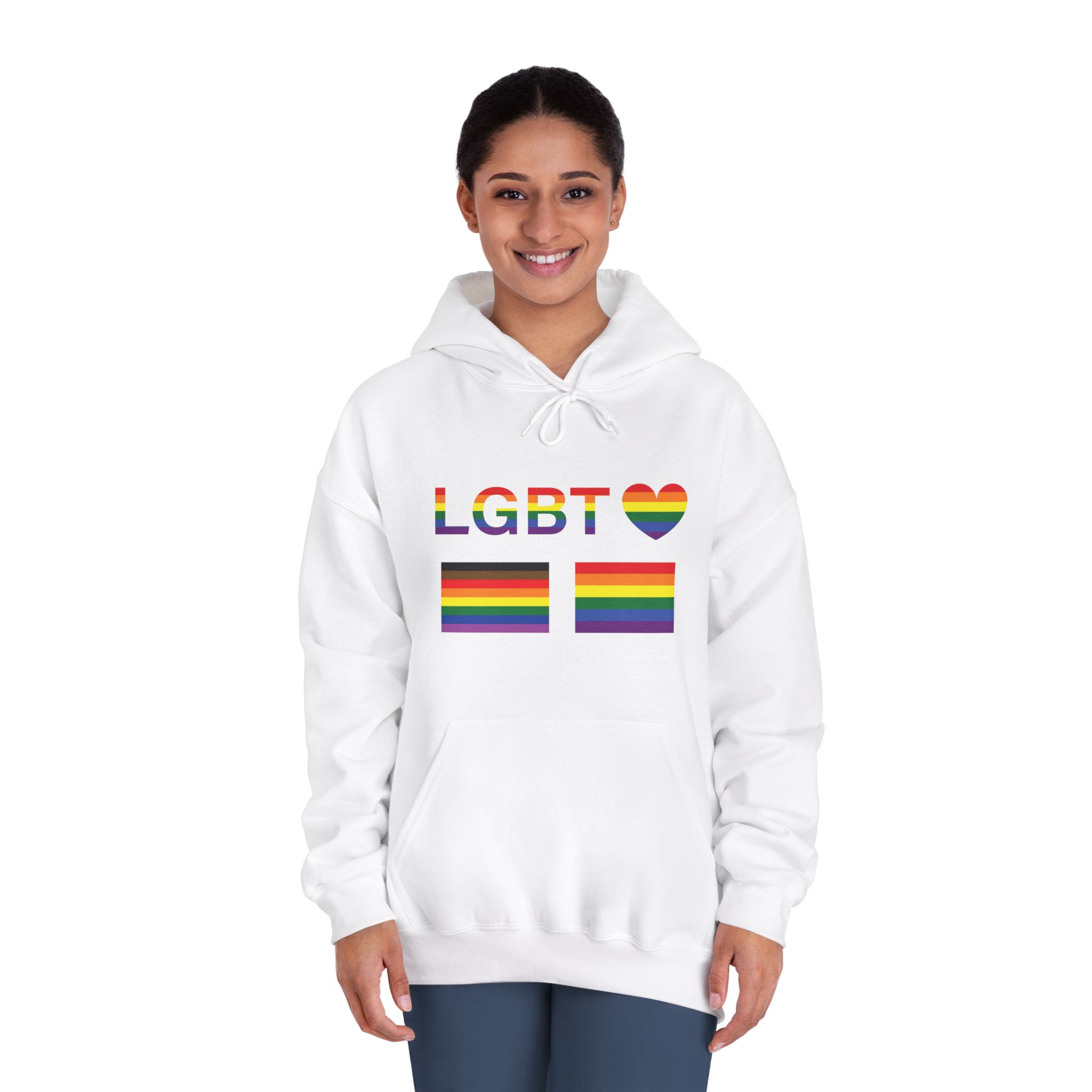 Lgbt Word Text Letter With Heart Rainbow Color Flag Isolated White Background Vector Illustrati Unisex Dryblend Hooded Sweatshirt - Image 4