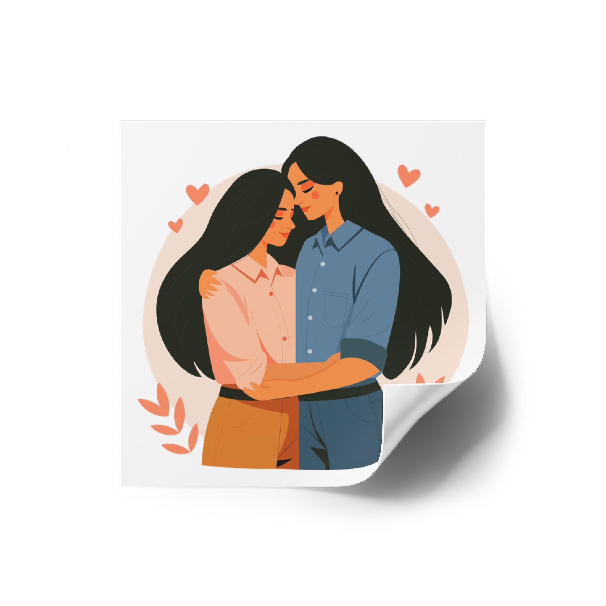 Indian Lesbian Couple Love Hugging Laminate Stickers Square - Image 10