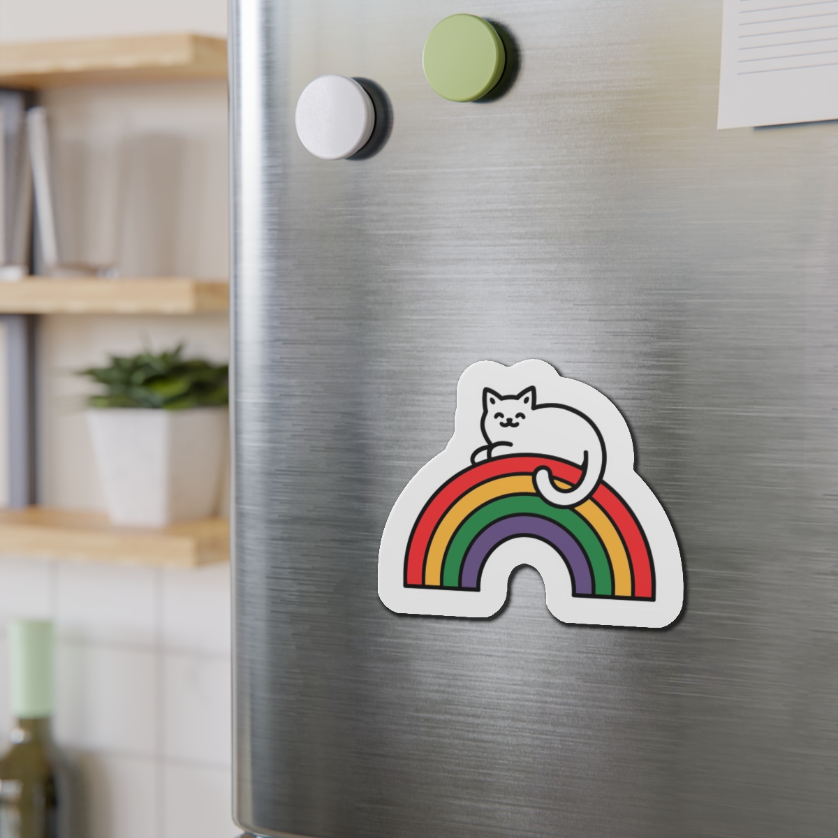 Cartoon Cat Lying Rainbow Illustration With Cheerful Expression Die Cut Magnets - Image 12
