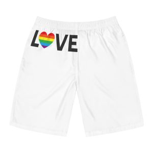 Vector Lgbt Rainbow Flag Love Heart Lettering Mens Board Shorts Aop
