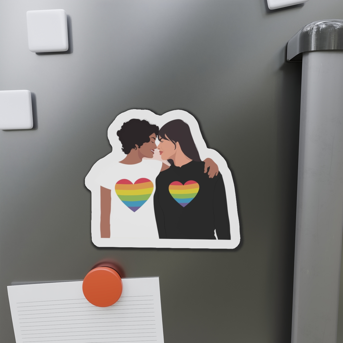 Embracing Lgbt Couple Couple Girls Love Smiling Each Other Die Cut Magnets - Image 14