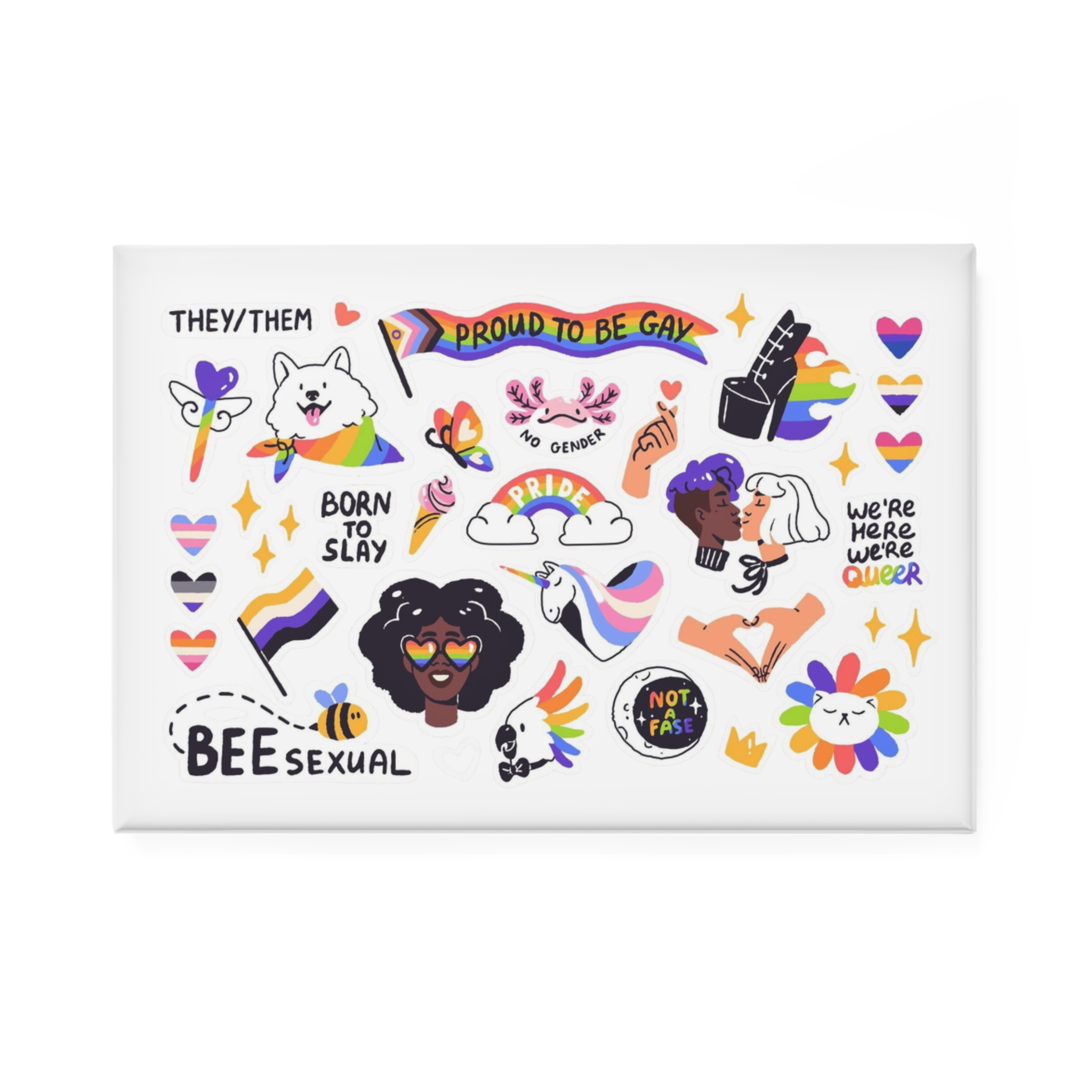 Lgbtq Stickers Pack Pride Month Set Rainbow Hearts Cute Unicorn Cat Icons Lgbt Progressive Flag Lesbian Kiss Love Gay Slogans Phrases Symbols Flat Hand Drawn Isolated Vector Illustrations Button...