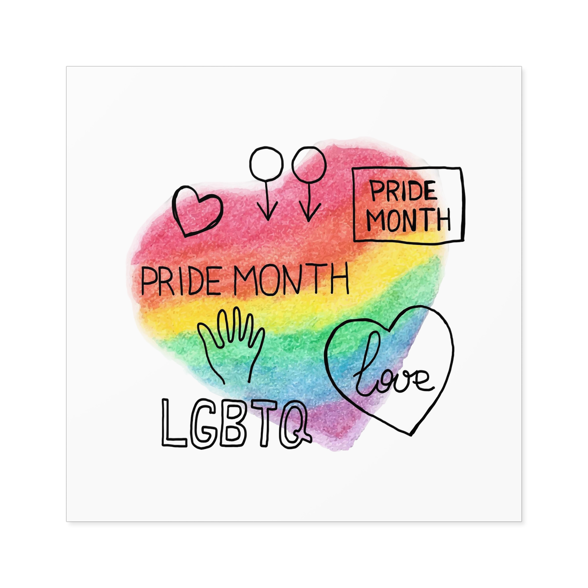 Lgbtq Hand Drawn Symbols Rainbow Coloured Heart Background Laminate Stickers Square - Image 77