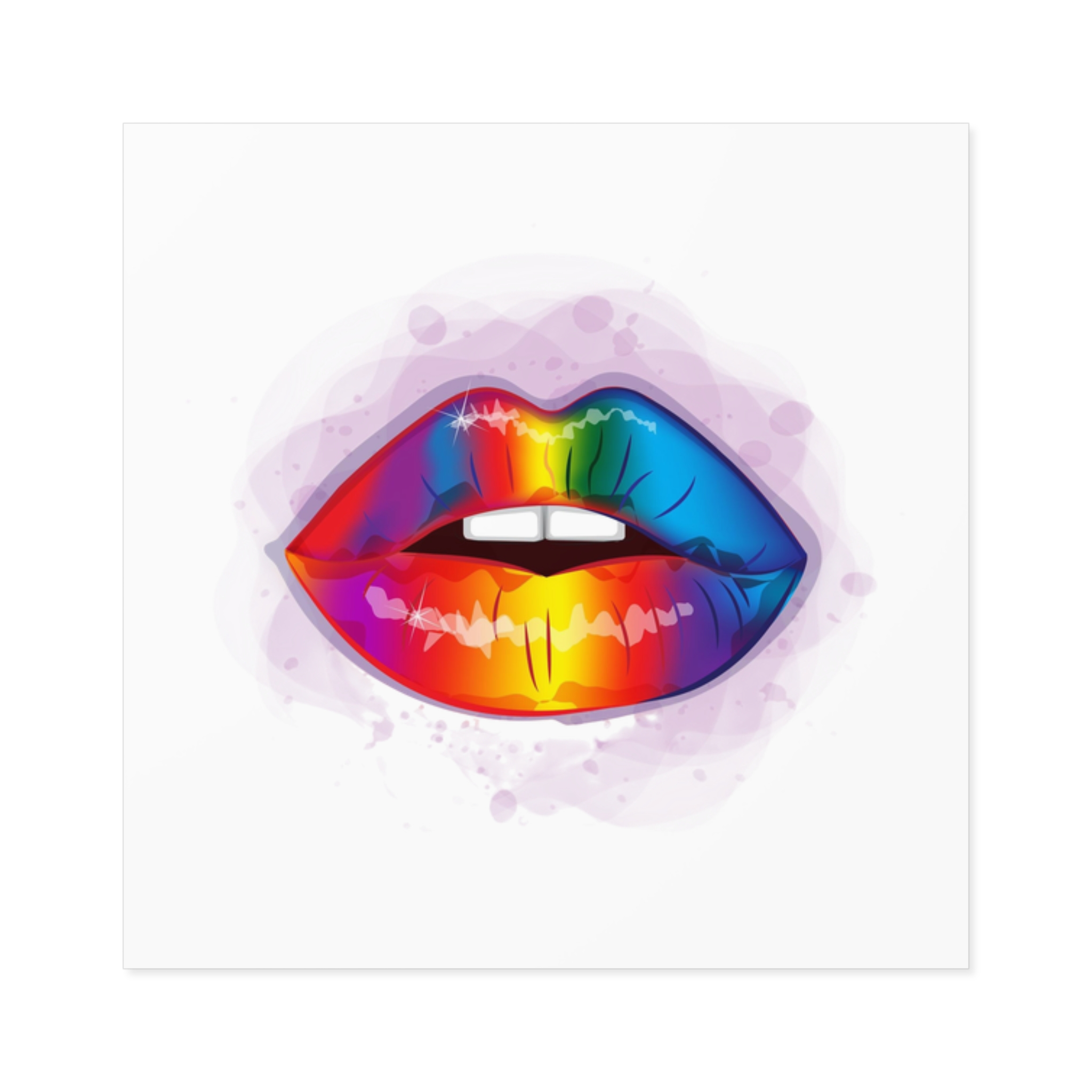 Rainbow Lips Lgbt Beautiful Fashionable Realistic Realistic Watercolor Style Print Vector Laminate Stickers Square - Image 9