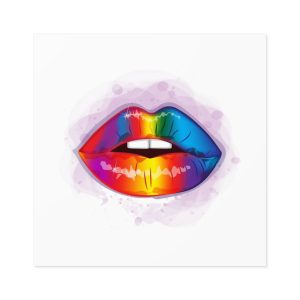 Rainbow Lips Lgbt Beautiful Fashionable Realistic Realistic Watercolor Style Print Vector Laminate Stickers Square