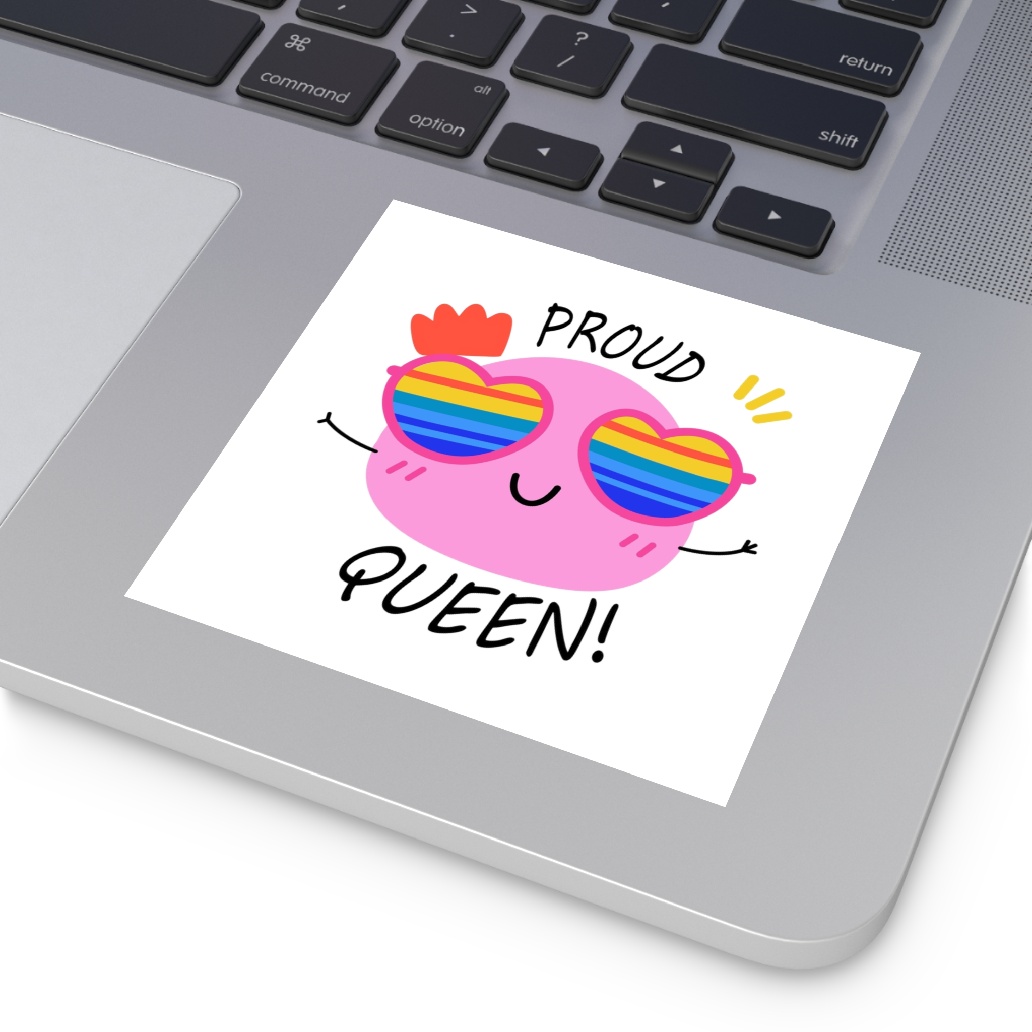 Pink Blob With Rainbow Heart Sunglasses Saying Proud Queen Flat Sticker Laminate Stickers Square - Image 31
