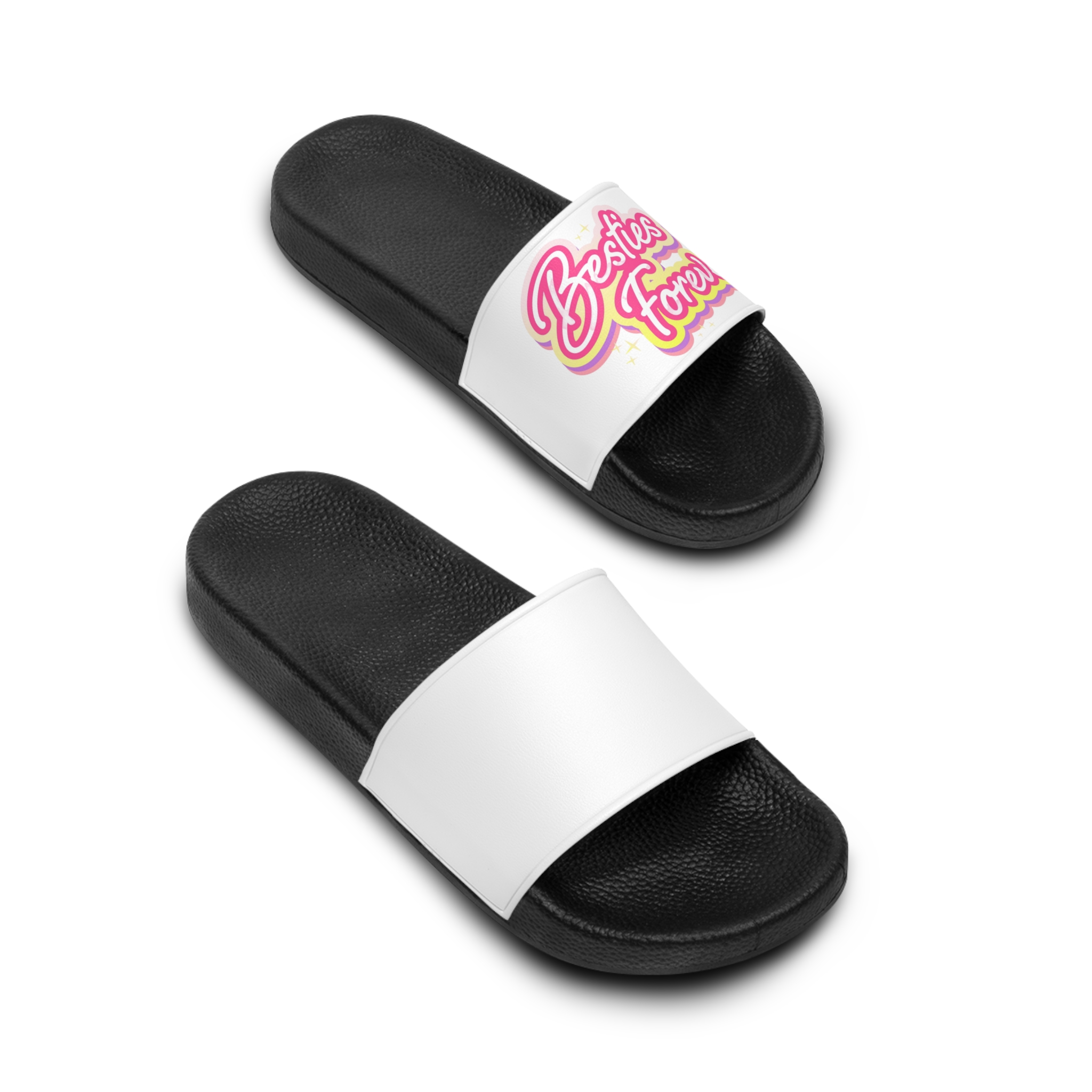 Pink Besties Forever Lettering Logo Mens Slide Sandals - Image 4