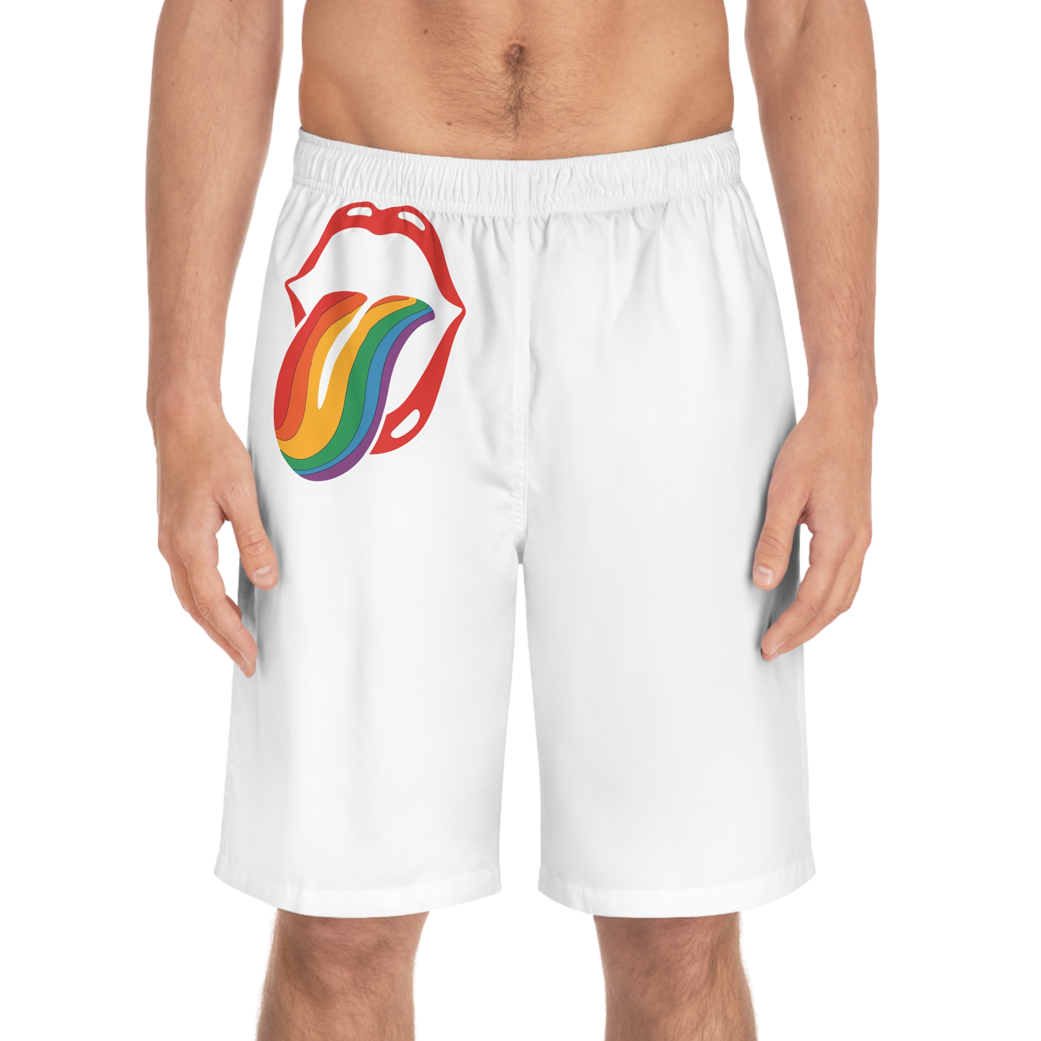 Rainbow Tongue Pop Art Lips Illustration(1) Mens Board Shorts Aop - Image 3