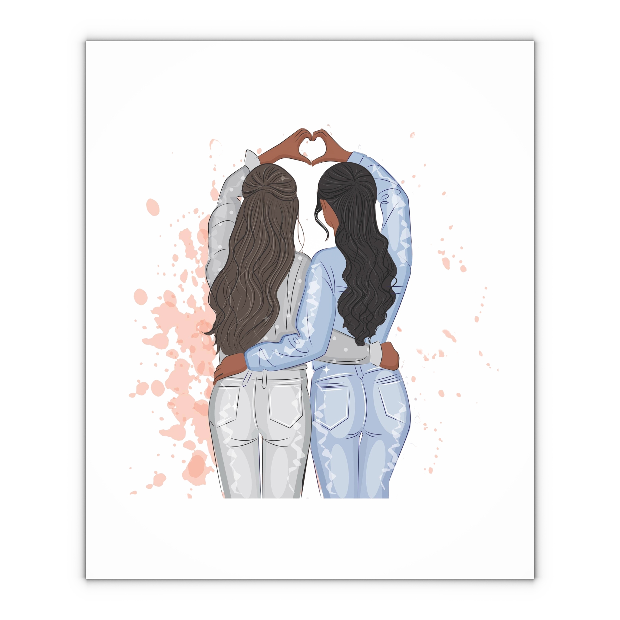 Two Girls Friends Sister Friends With Long Hair Hugging Friendship Day Print Valentine Vector Gift Wrapping Paper Sheets 1pc - Image 4