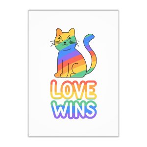 Adorable Rainbowstriped Cat With Love Wins Slogan Playful Colorful Vector Illustration Gift Wrapping Paper Sheets 1pc