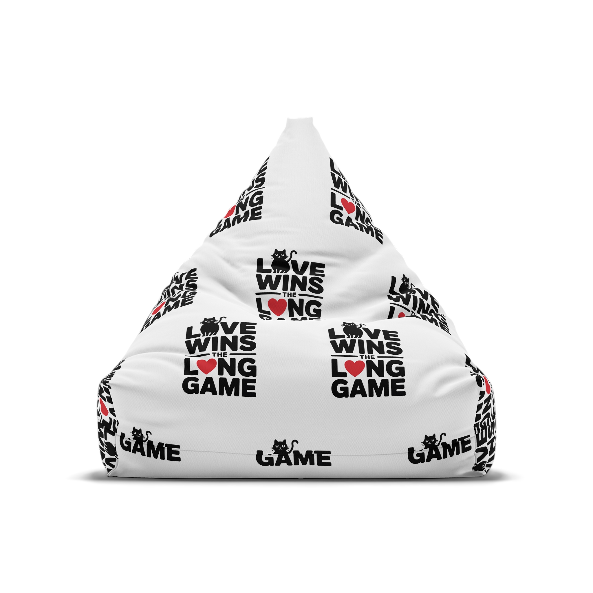 Love Wins Long Game With Black Cat Heart Illustration Bean Bag Chair Cover - Image 5