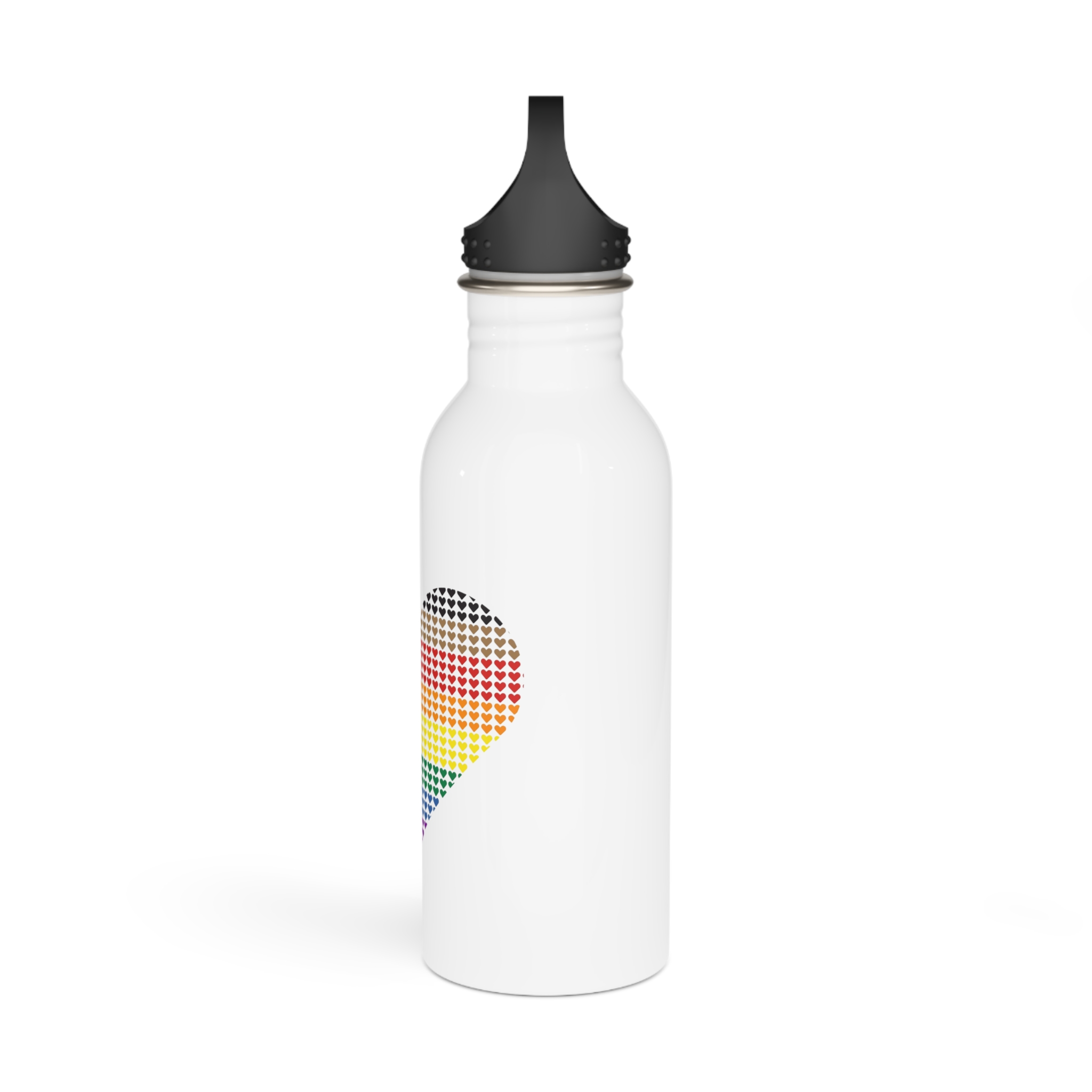 Pride Flag Heart Shape Icon With Heart Pattern Inside Heart Symbol With Black Brown Stripes Stainless Steel Water Bottle - Image 4