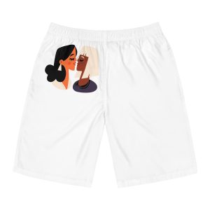 Flat Design Lesbian Couple Kiss Illustration (2) Mens Board Shorts Aop
