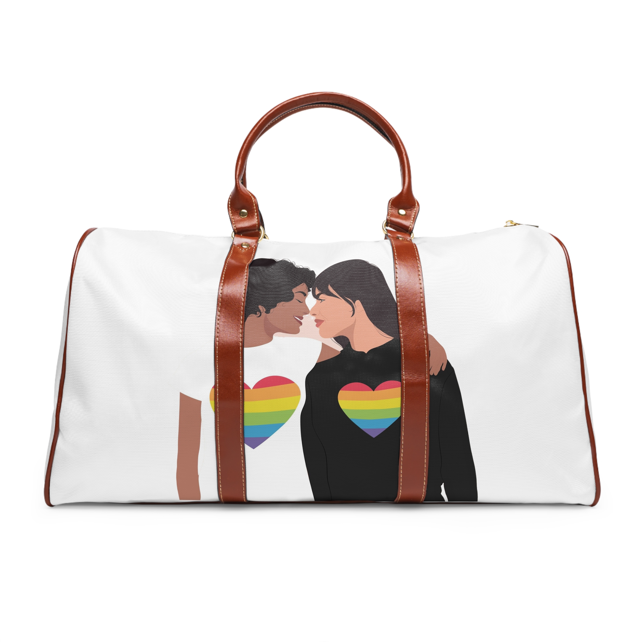 Embracing Lgbt Couple Couple Girls Love Smiling Each Other Waterproof Travel Bag
