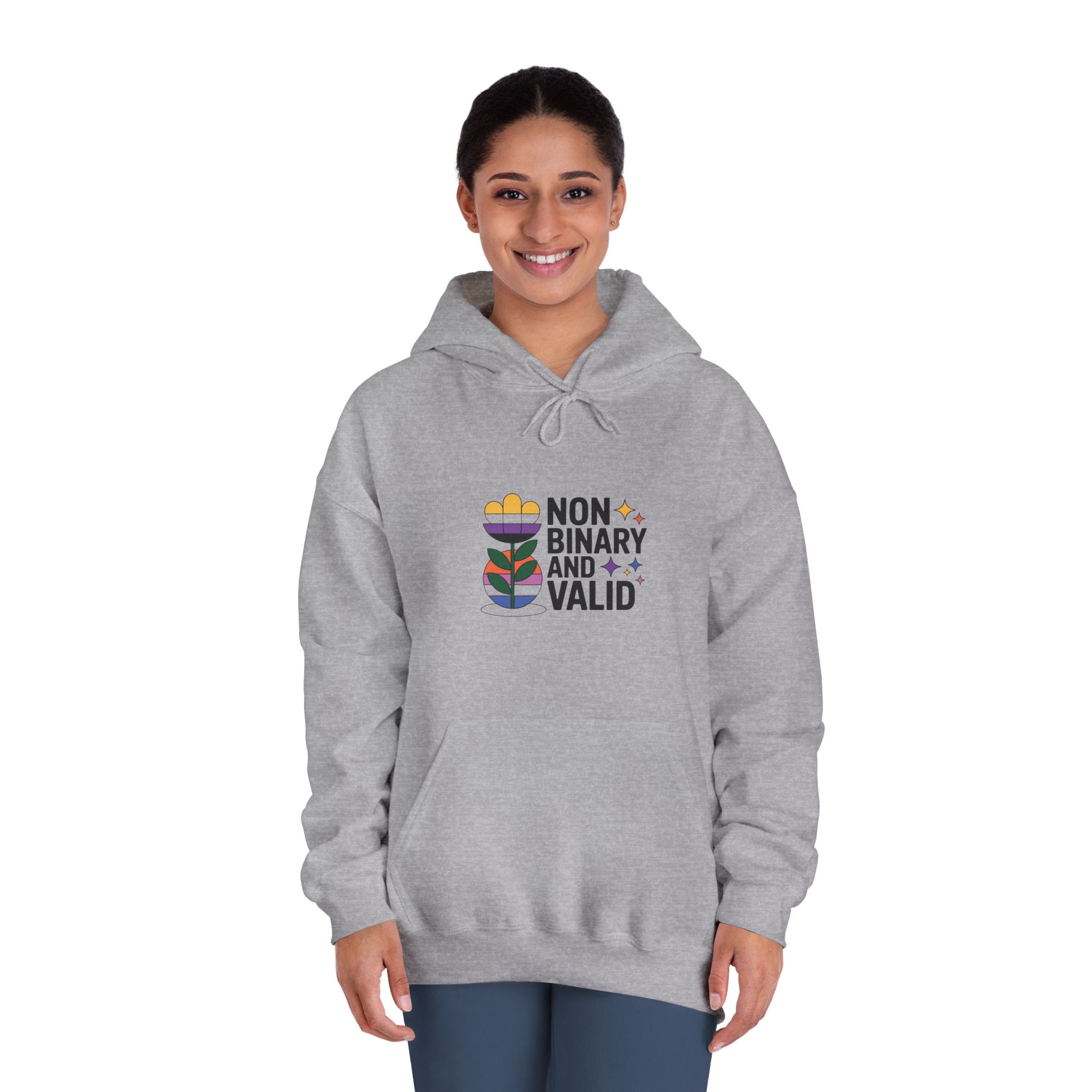 Non Binary Valid T Shirt Design Isolated White Background Unisex Dryblend Hooded Sweatshirt - Image 16