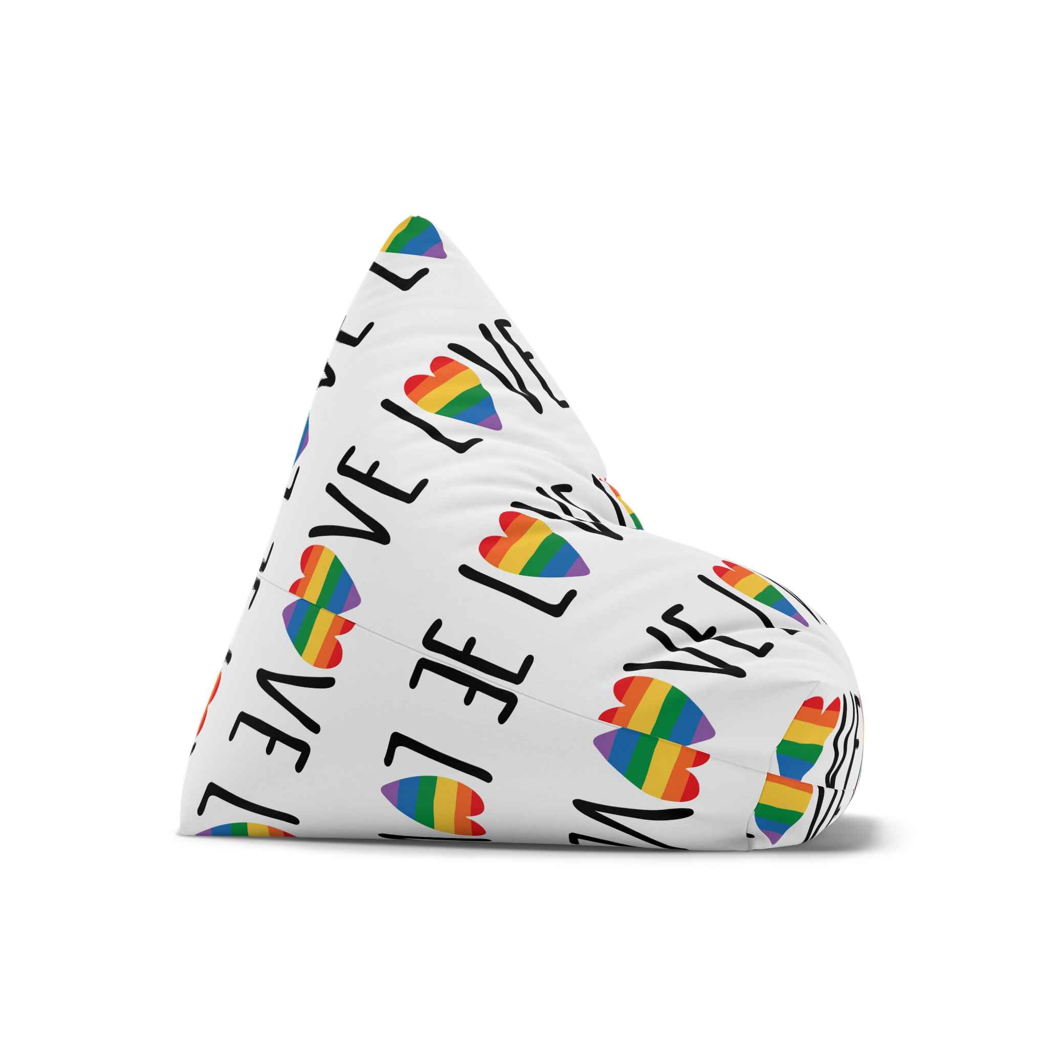 Hand Drawn Love Lgbt Pride Lettering With Rainbow Flag Heart Bean Bag Chair Cover - Image 7