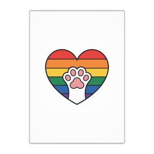 Rainbow Heart With Cute Cat Paw Pride Illustration Gift Wrapping Paper Sheets 1pc
