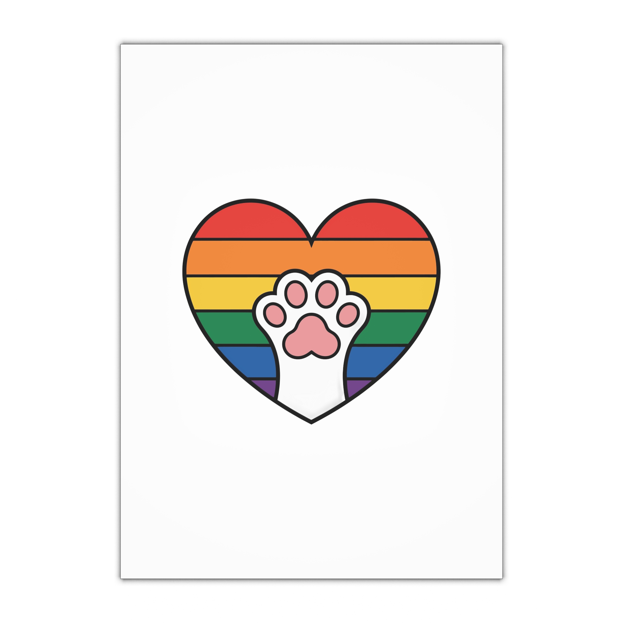 Rainbow Heart With Cute Cat Paw Pride Illustration Gift Wrapping Paper Sheets 1pc