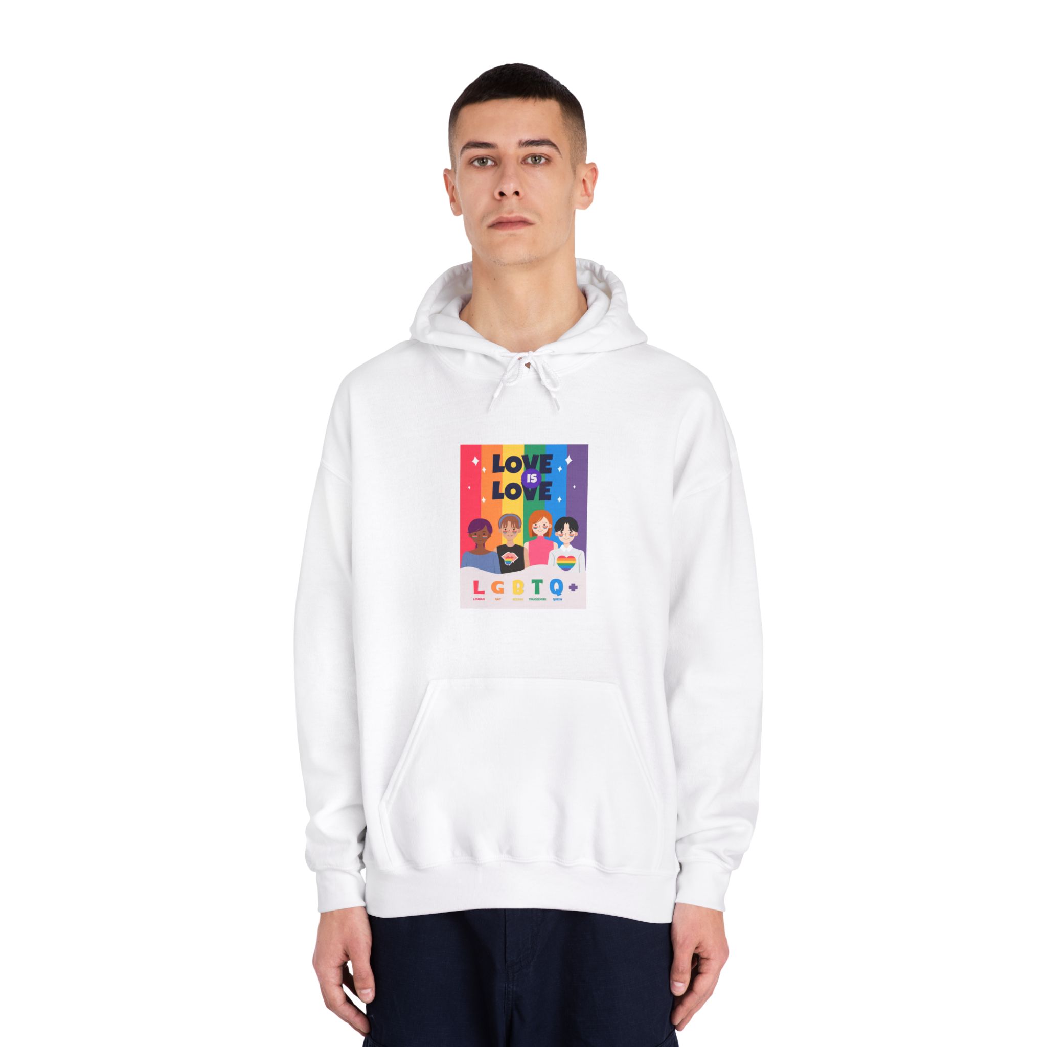 Lgbtq Pride Month Poster Vector With Diverse Characters Rainbow Celebrate Love Inclusivity Unisex Dryblend Hooded Sweatshirt - Image 3