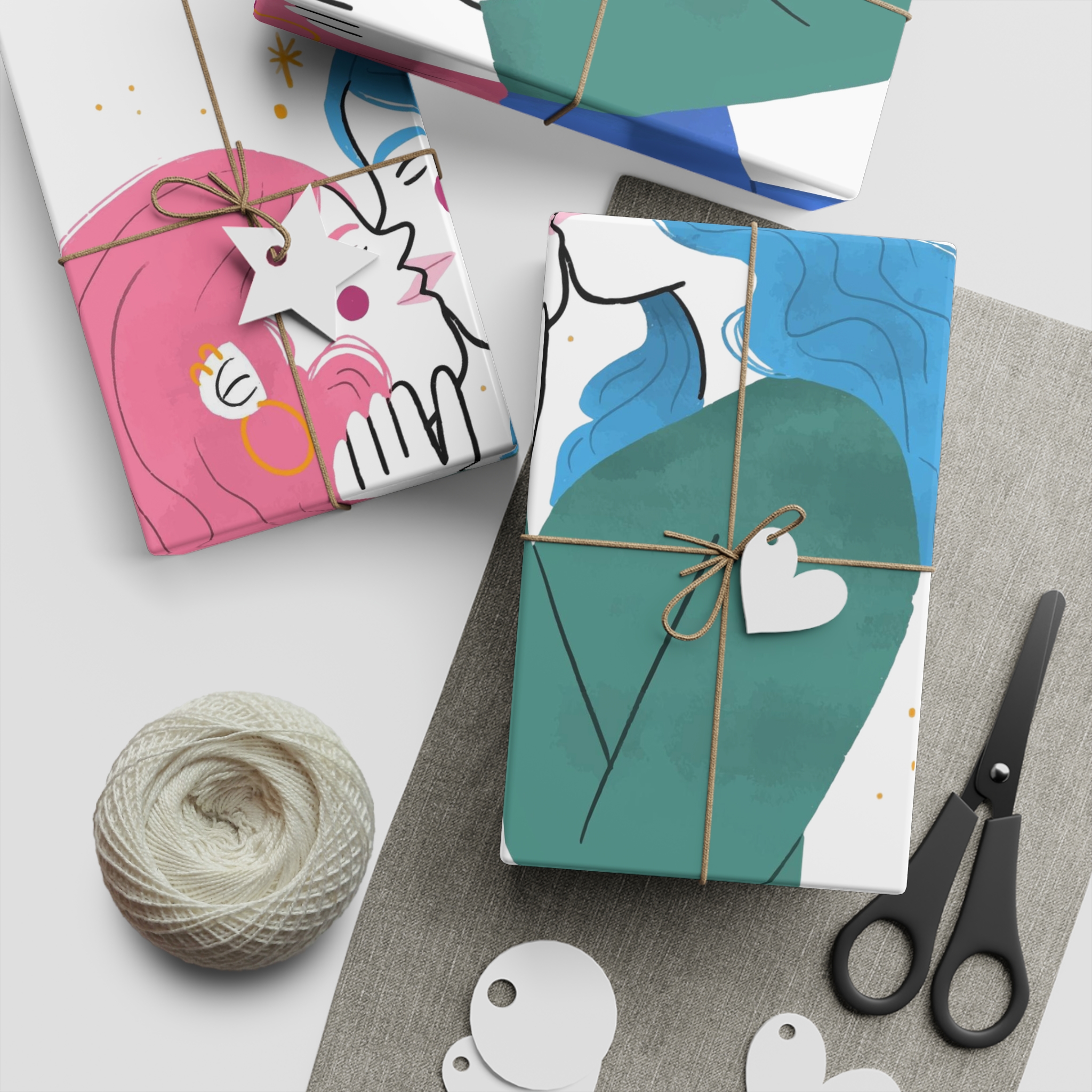 Hand Drawn Lesbian Kiss Illustration Gift Wrapping Paper Sheets 1pc - Image 2