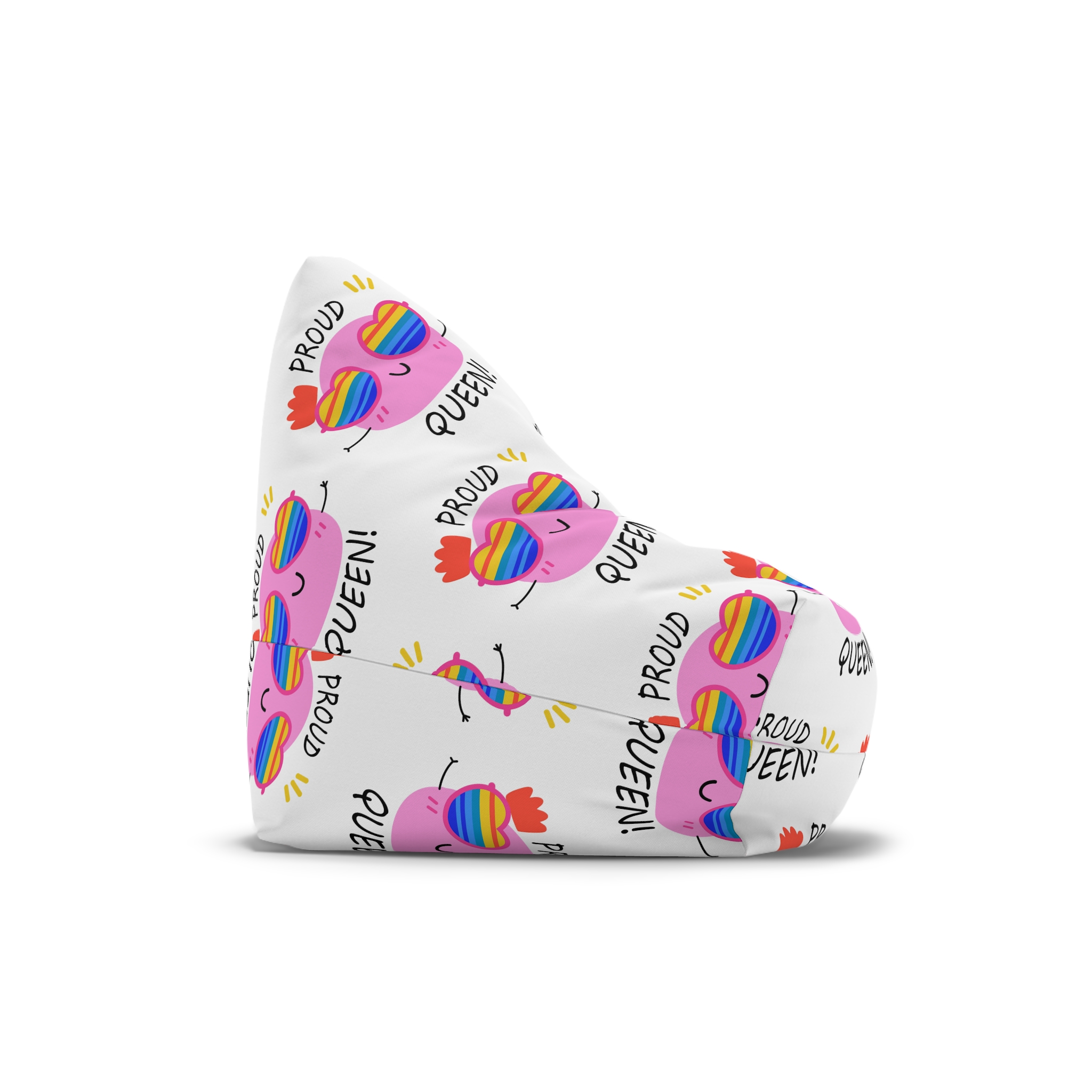 Pink Blob With Rainbow Heart Sunglasses Saying Proud Queen Flat Sticker Bean Bag Chair Cover - Image 3