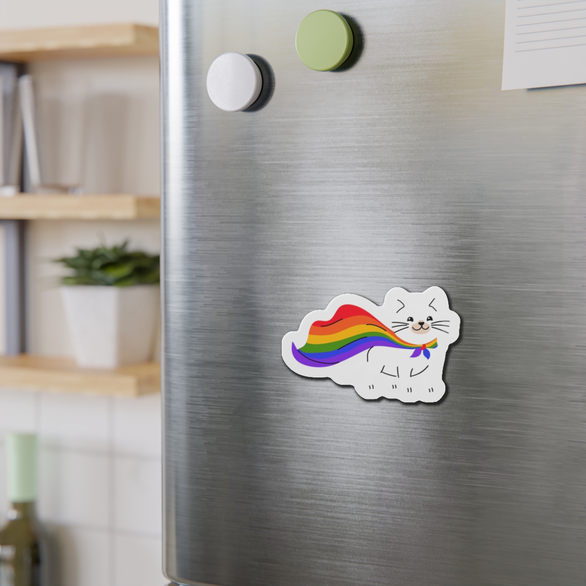 Kawaii Cat With Lgbtq Rainbow Flag Cartoon Die Cut Magnets - Image 9