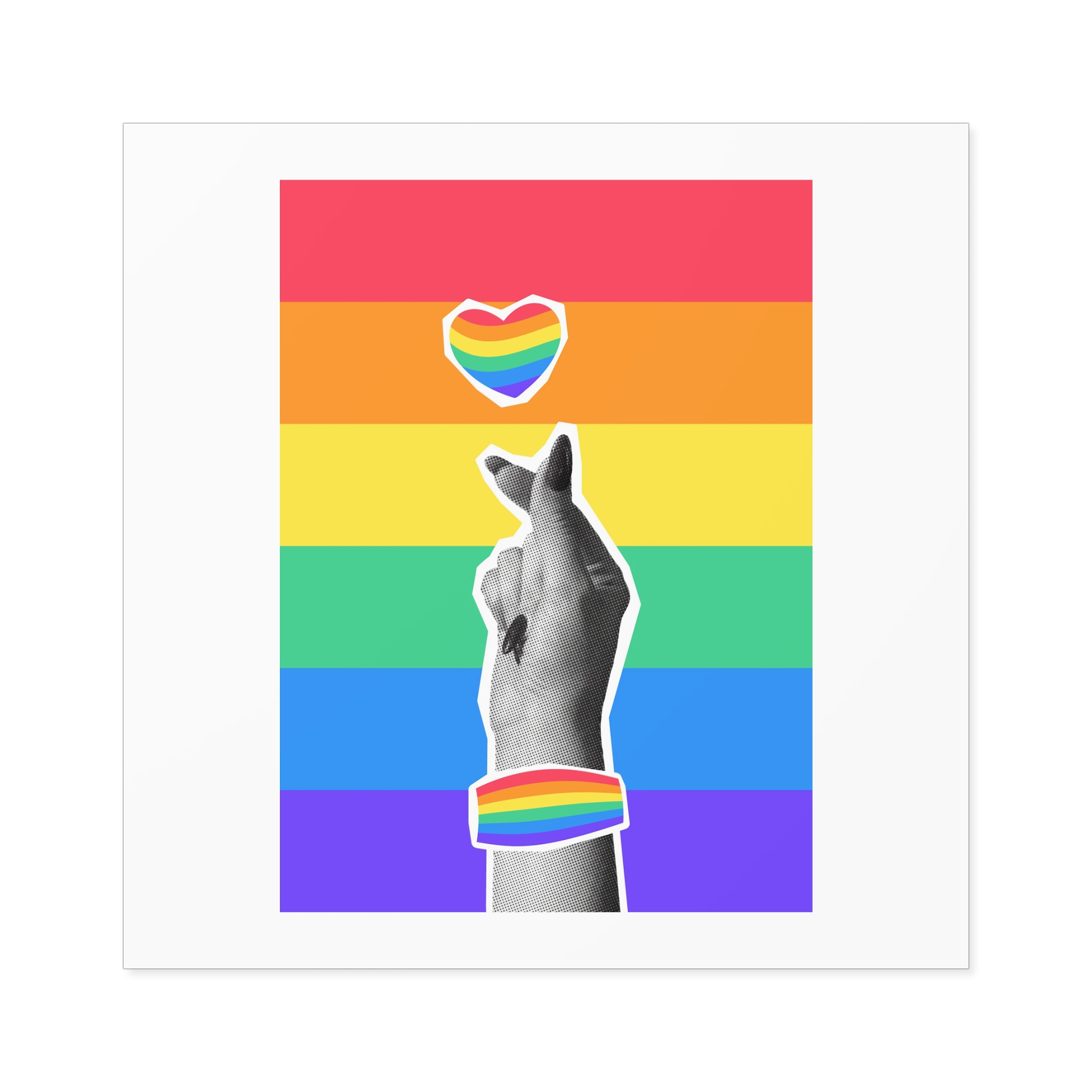 Lgbtq Trendy Retro Collage Halftone Hands Laminate Stickers Square - Image 49