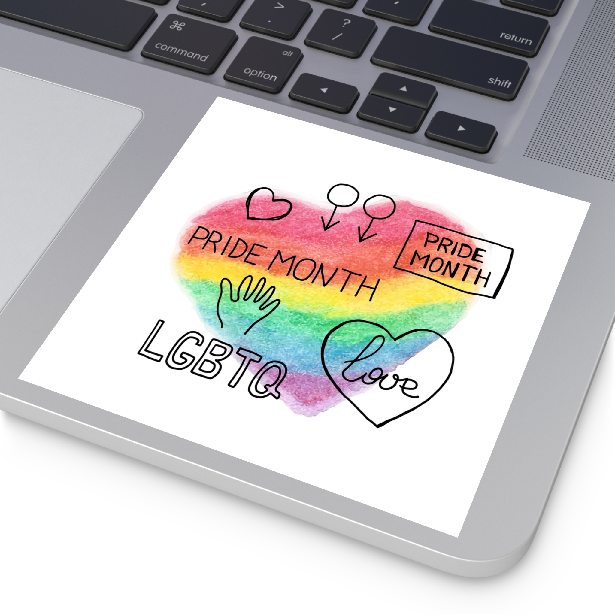 Lgbtq Hand Drawn Symbols Rainbow Coloured Heart Background Laminate Stickers Square - Image 75