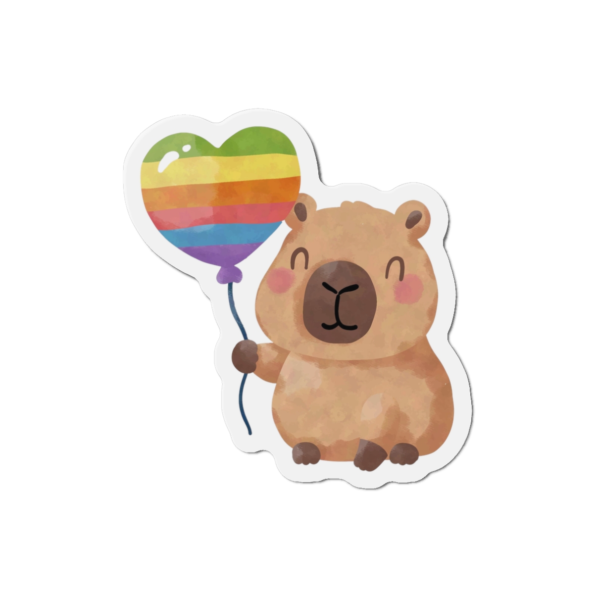 Capybara Holding Rainbow Heart Balloon Illustration (1) Die Cut Magnets - Image 4